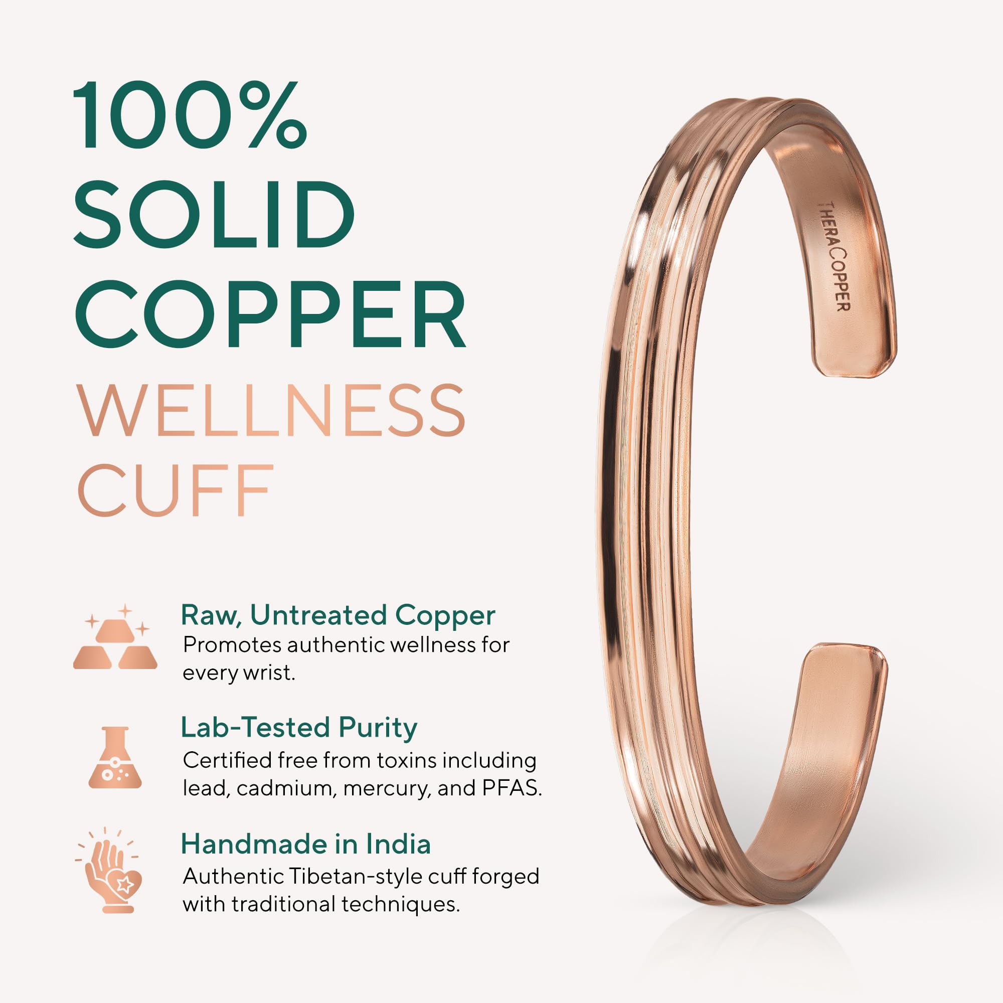 Copper Bracelet for Men & Women — 100% Pure Copper Bracelets — Raw, Solid & Uncoated Authentic Handmade Tibetan Bracelet Cuff Bangles