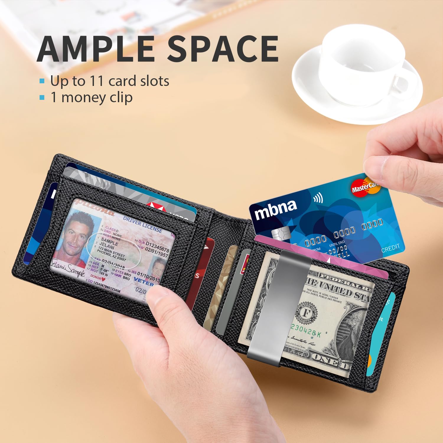 RUNBOX Slim Wallet for Men - RFID Blocking Leather Bifold with Money Clip | Minimalist Front Pocket Wallet Holds 11 Cards,Slim Thin Design,RFID Blocking Protection, Practical Birthday Gifts for Men