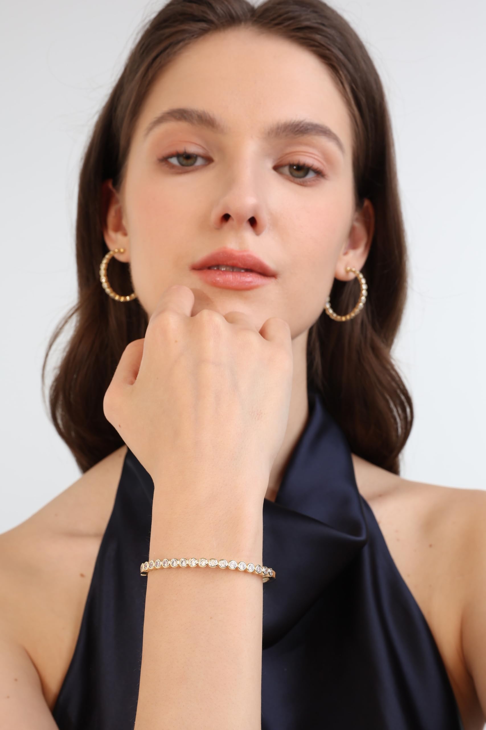 Gold Bracelets For Women, 14k Gold Filled Bangle Bracelets | Chunky Hinged Bangle Bracelets,Bangle Bracelets Non Tarnish, Jewelry For Women-Wavy Evil Eye Round Recetangle Marquise Cut