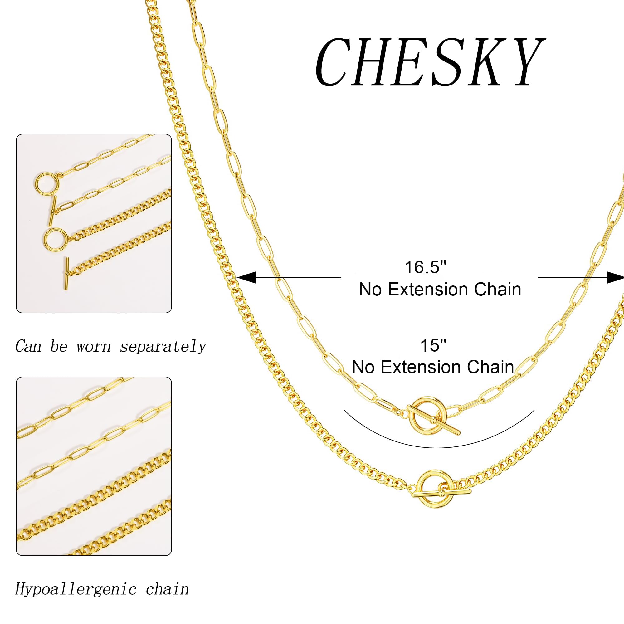 CHESKY 14K Gold Plated Layered Chain Necklace for Women | Trendy Cuban Link Chain, Chunky Paperclip Chain, Toggle Clasp Necklace, Fashion Gold Jewelry, Daily Gift for Women