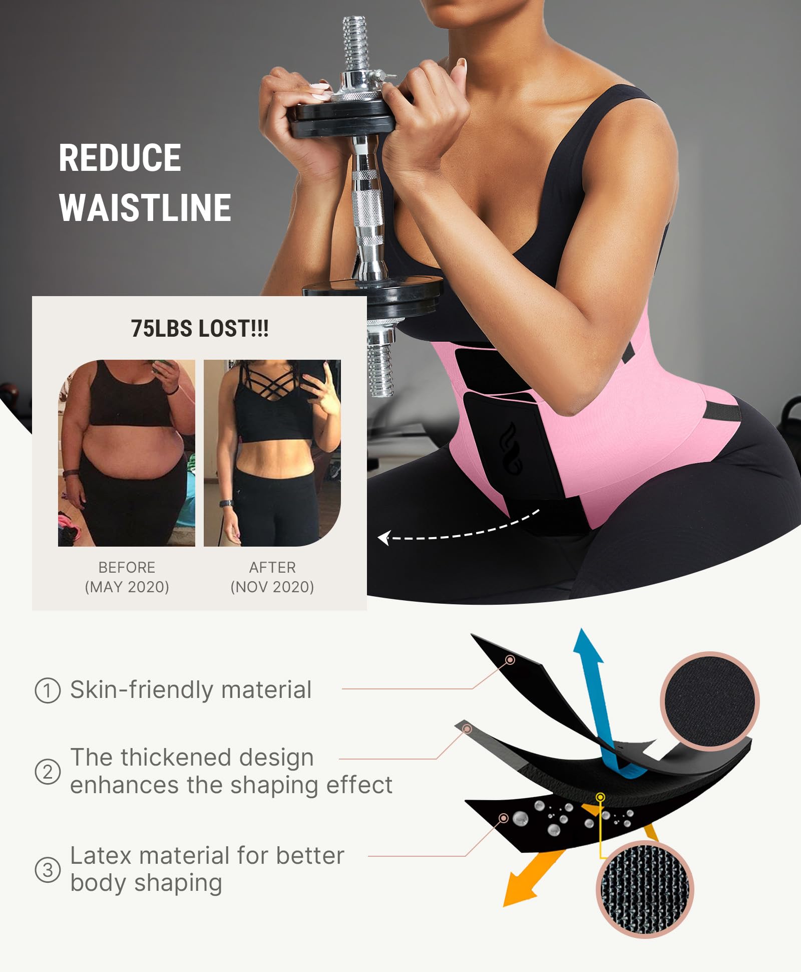 FeelinGirl Waist Trainer Belt Cincher Corset Tummy Control Faja Body Shaper | Hourglass Shaping, Triple Wrap, Hook-loop Closure, Postpartum Gym Workout, Underbust Girdle, Perspiring Fabric