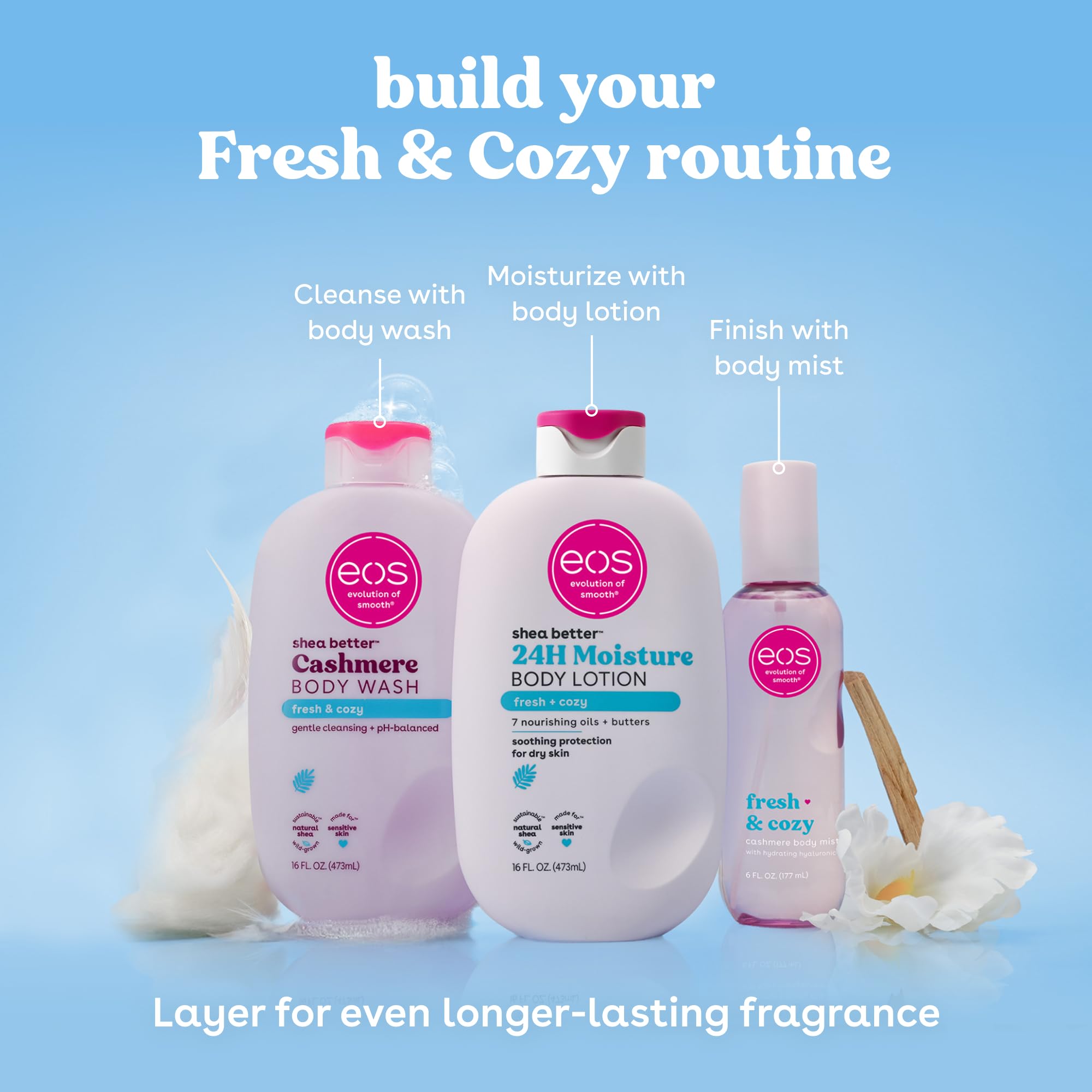 eos Shea Better Body Lotion Vanilla Cashmere, 24-Hour Moisture Skin Care, Lightweight & Non-Greasy, Natural Shea, Vegan, Vanilla Body Lotion, 16 fl oz