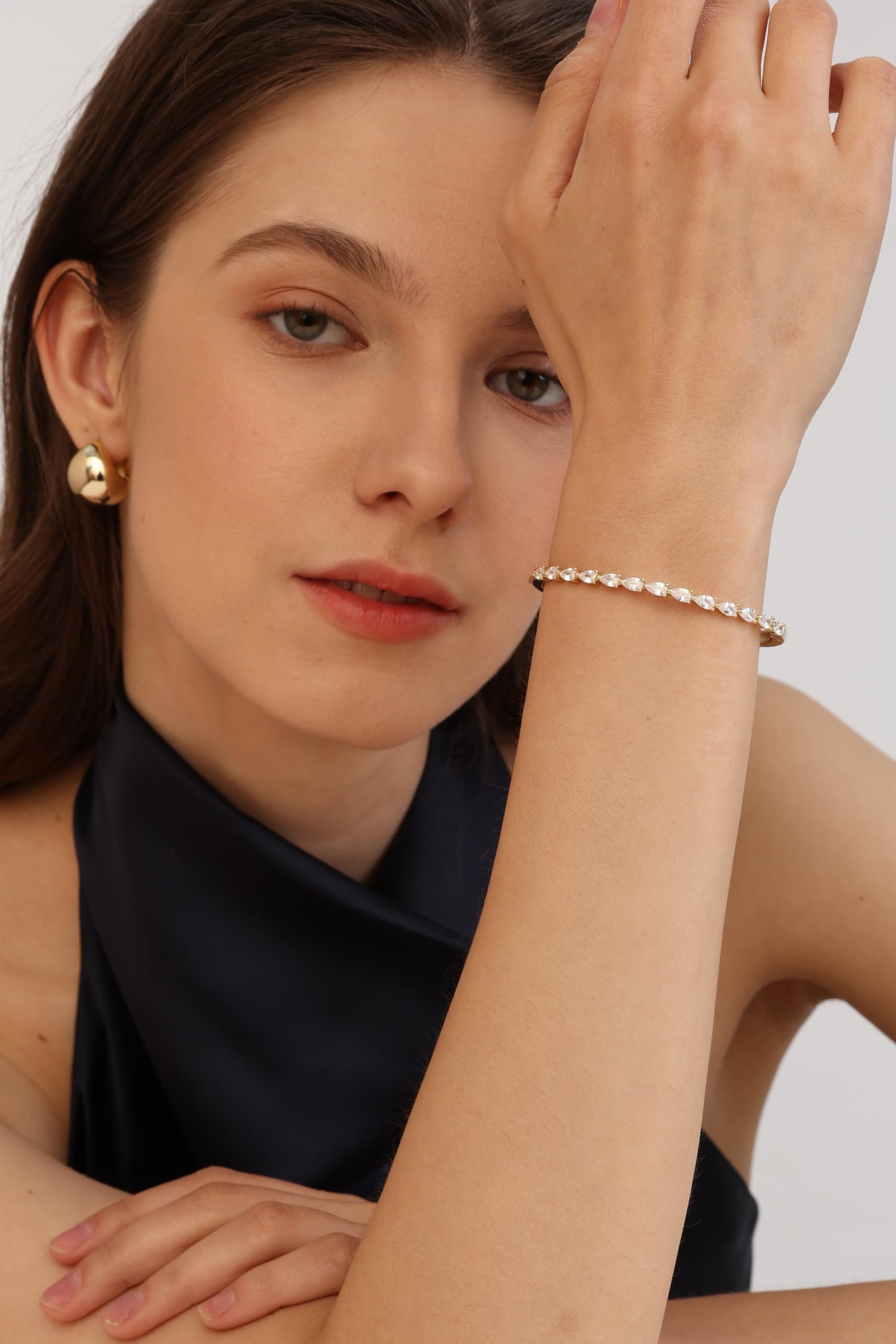 Gold Bracelets For Women, 14k Gold Filled Bangle Bracelets | Chunky Hinged Bangle Bracelets,Bangle Bracelets Non Tarnish, Jewelry For Women-Wavy Evil Eye Round Recetangle Marquise Cut