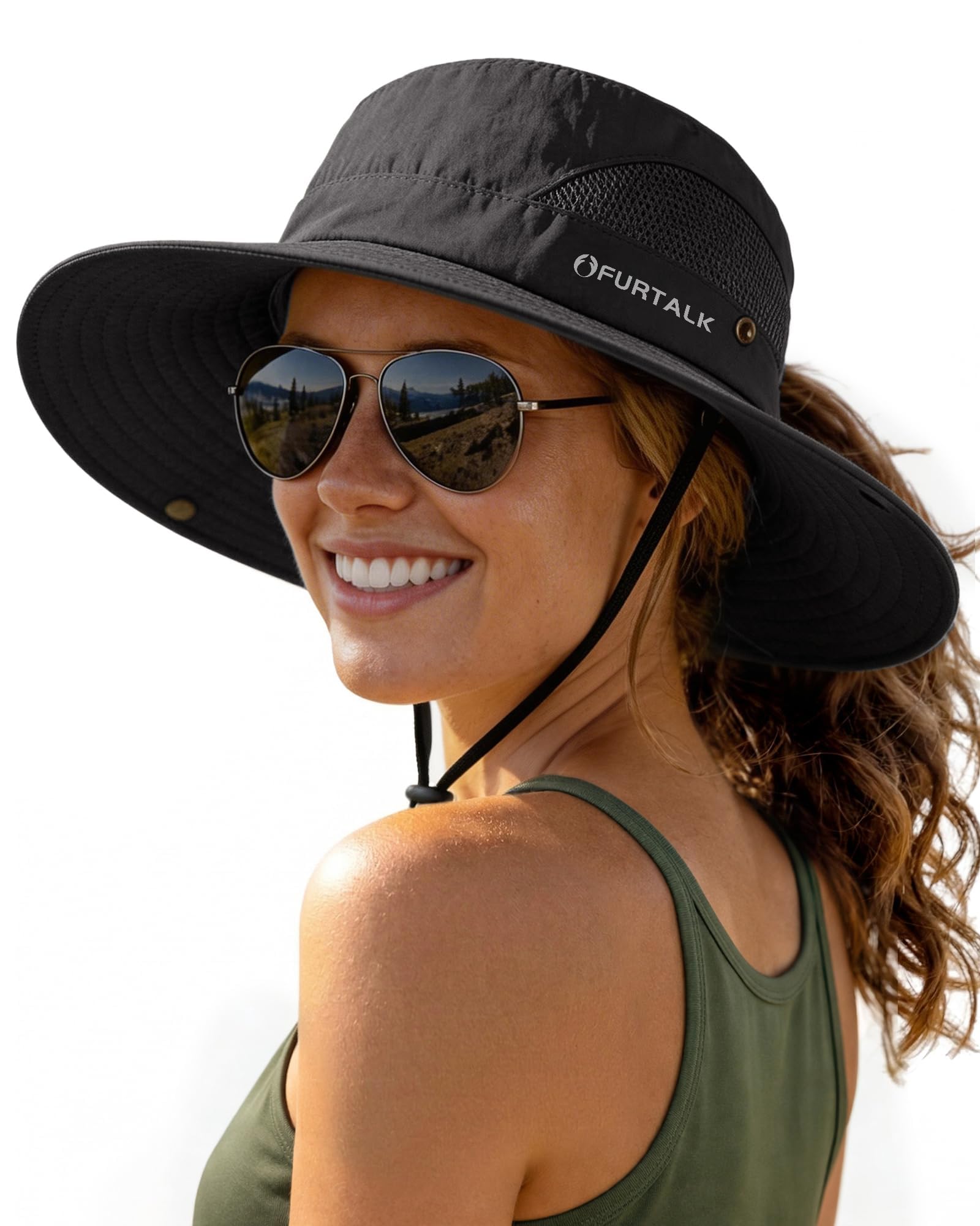 FURTALK Womens Sun Hat with Ponytail Hole Beach Hiking Summer Wide Brim UPF 50+ Outdoor Protection Foldable Bucket Hat