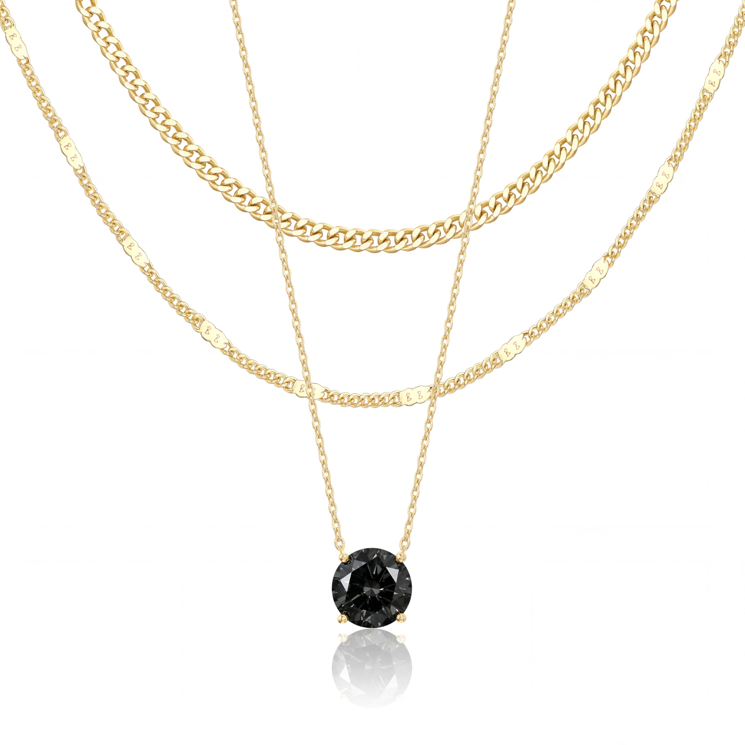 WomenGifts Layered Gold Necklaces for Women, 14K Gold Sterling Silver Plated Dainty Pendant Necklace Set Non Tarnish, Chunky Stackable Cuban Chain Choker, Trendy Birthstone Vacation Jewelry Gift