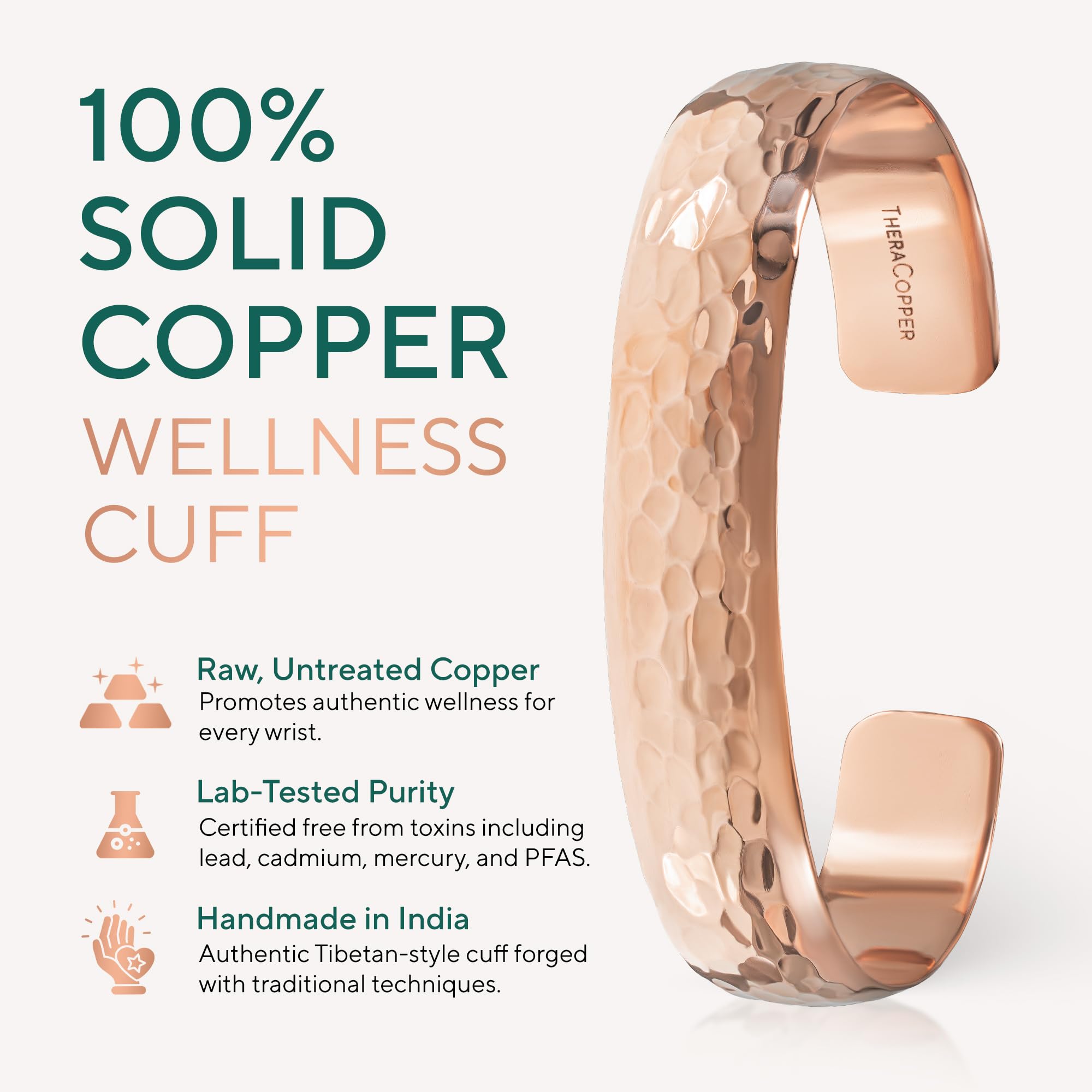 Copper Bracelet for Men & Women — 100% Pure Copper Bracelets — Raw, Solid & Uncoated Authentic Handmade Tibetan Bracelet Cuff Bangles