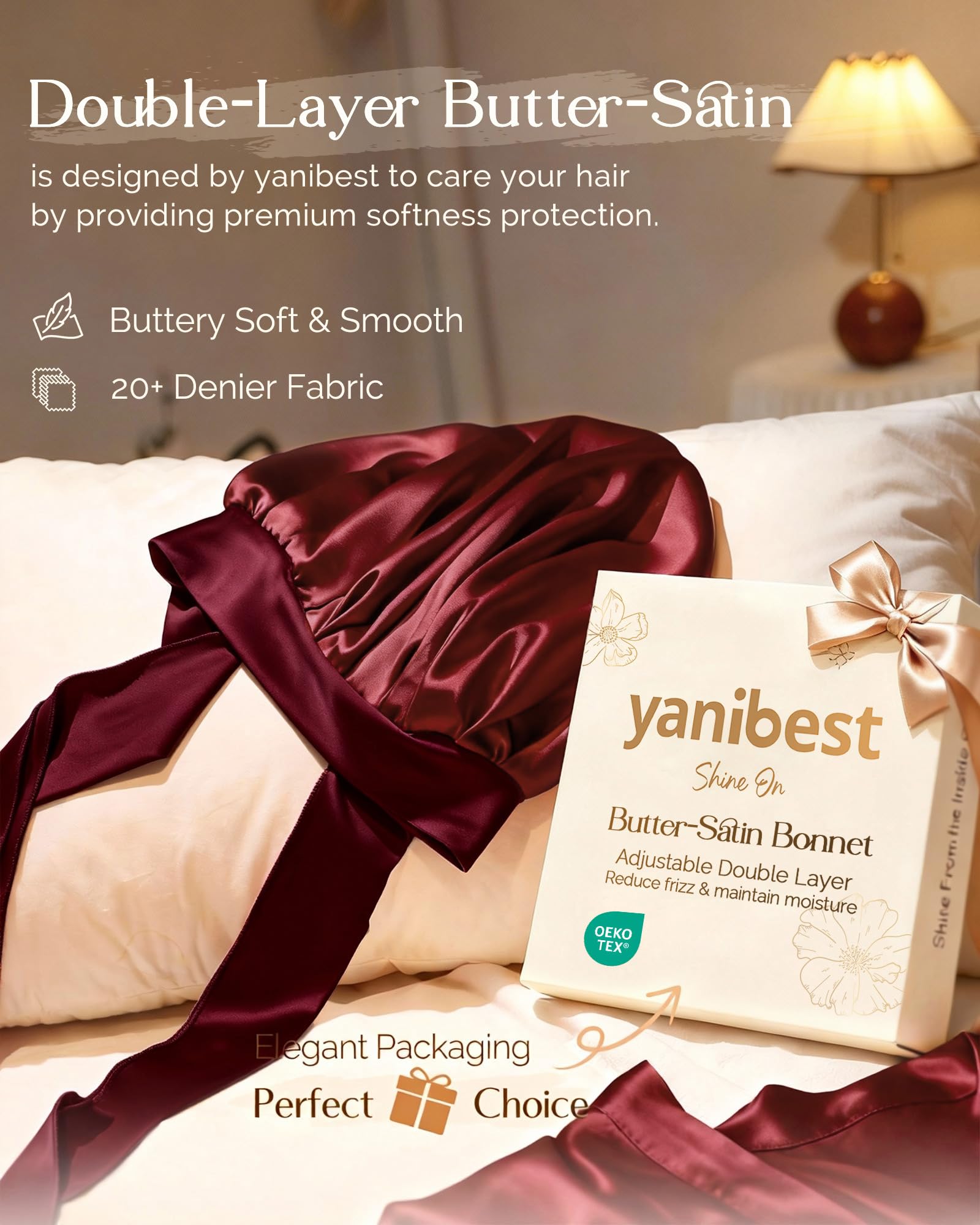 YANIBEST Adjustable Silk Bonnet for Sleeping Women Double Layer Satin Bonnet Reduce Friction Prevent Frizz Curly Hair