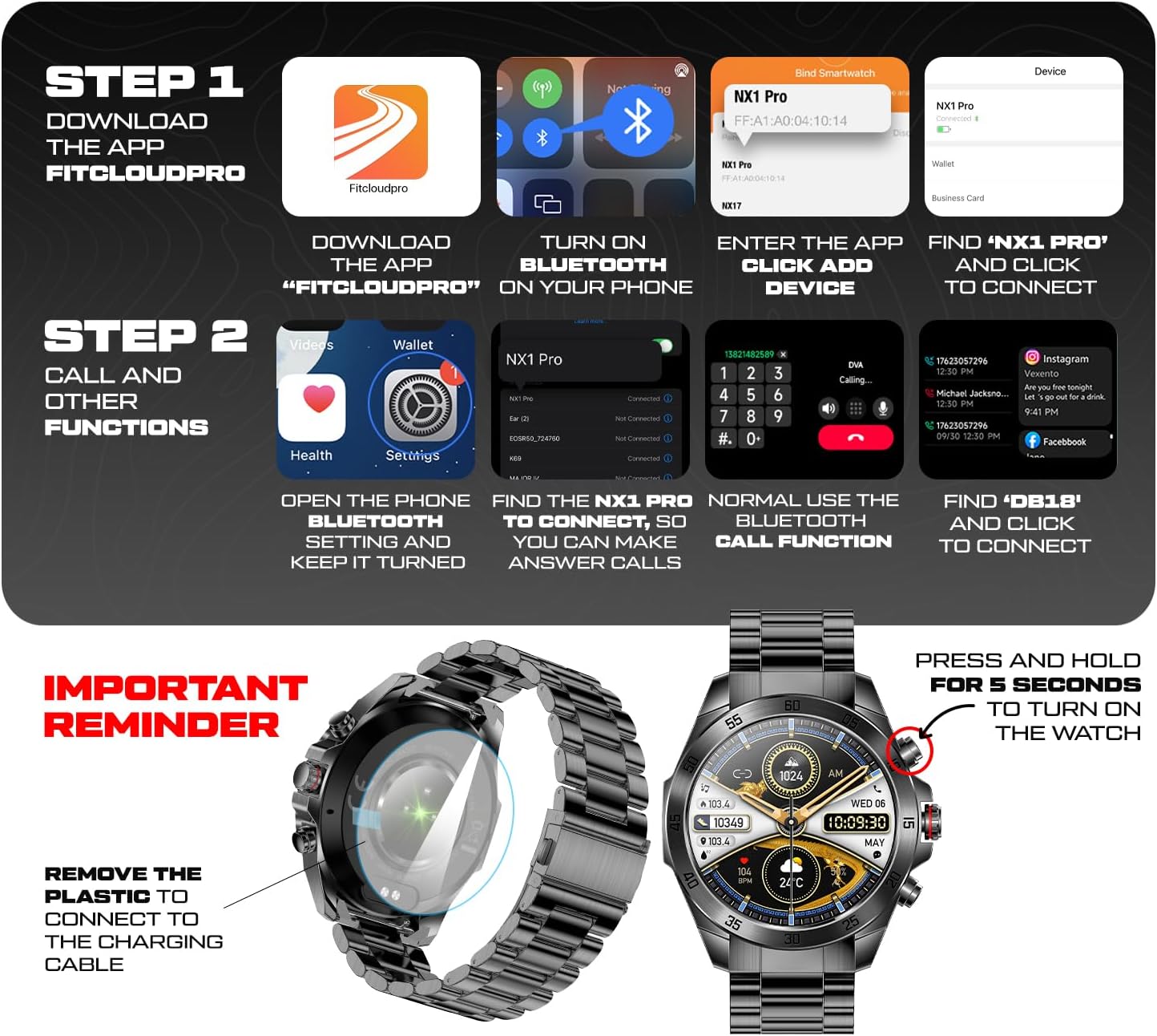 ALPHAGEAR Commander Smartwatch for Men, Tactical Military Smart Watch, 12-Day Battery, AMOLED Display, Bluetooth Calling, IP68 Water Resistant, Stainless Steel, for Android iPhone, Dark Gray