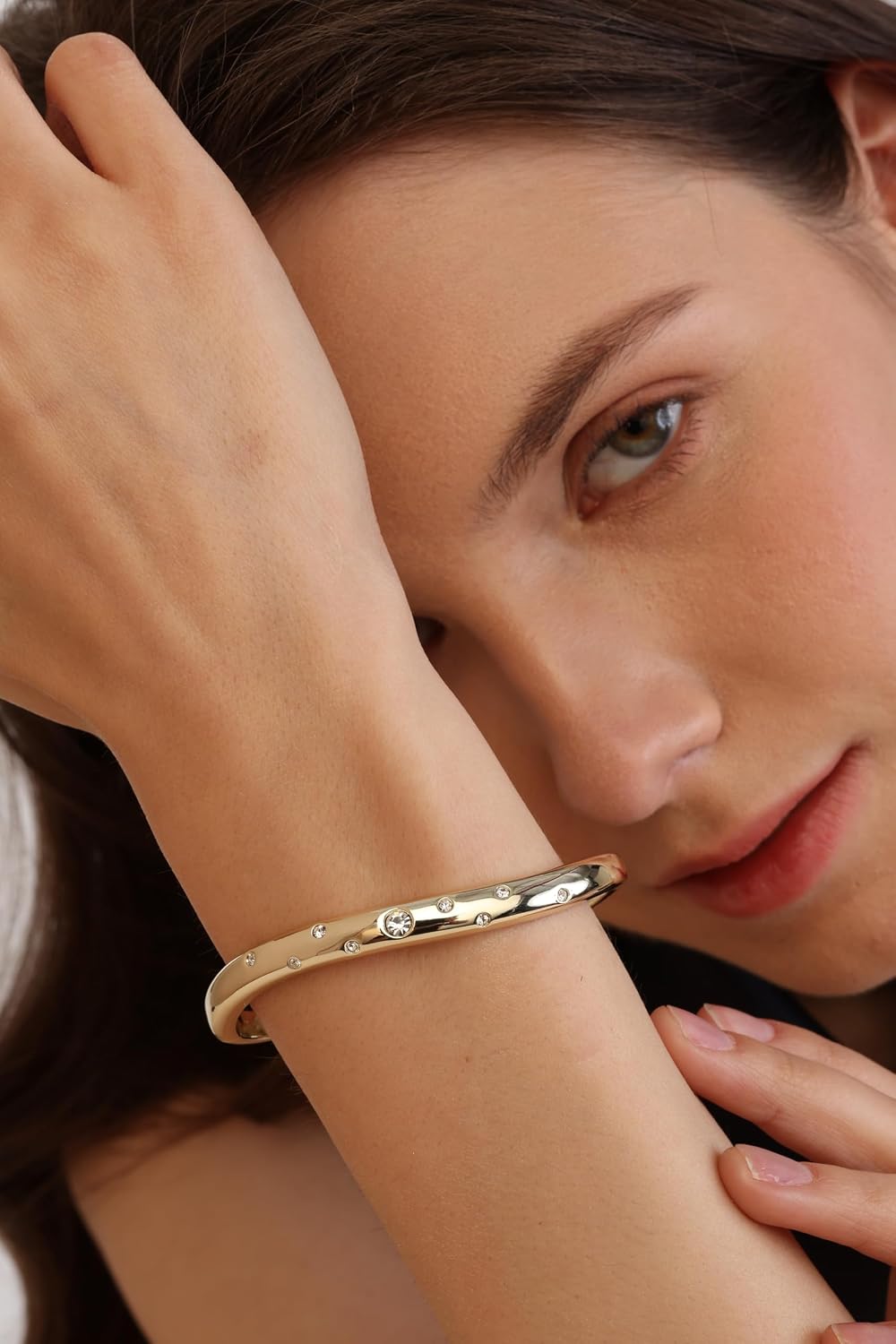Gold Bracelets For Women, 14k Gold Filled Bangle Bracelets | Chunky Hinged Bangle Bracelets,Bangle Bracelets Non Tarnish, Jewelry For Women-Wavy Evil Eye Round Recetangle Marquise Cut