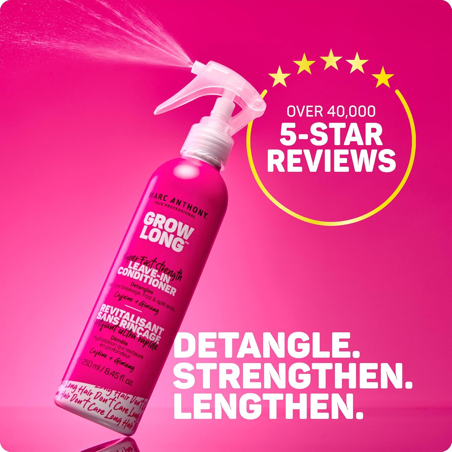 Marc Anthony Grow Long, Detangling Leave-In Hair Conditioner Spray | Anti-Frizz Anti-Breakage Hair Care for Dry Damaged Hair & Split Ends - Biotin, Vitamin E, Caffeine & Ginseng - Sulfate Free