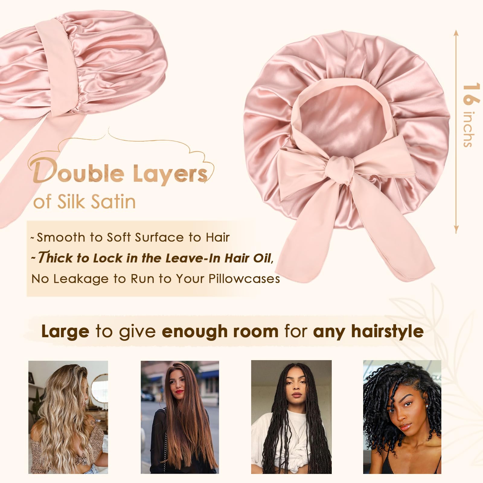 YANIBEST Adjustable Silk Bonnet for Sleeping Women Double Layer Satin Bonnet Reduce Friction Prevent Frizz Curly Hair