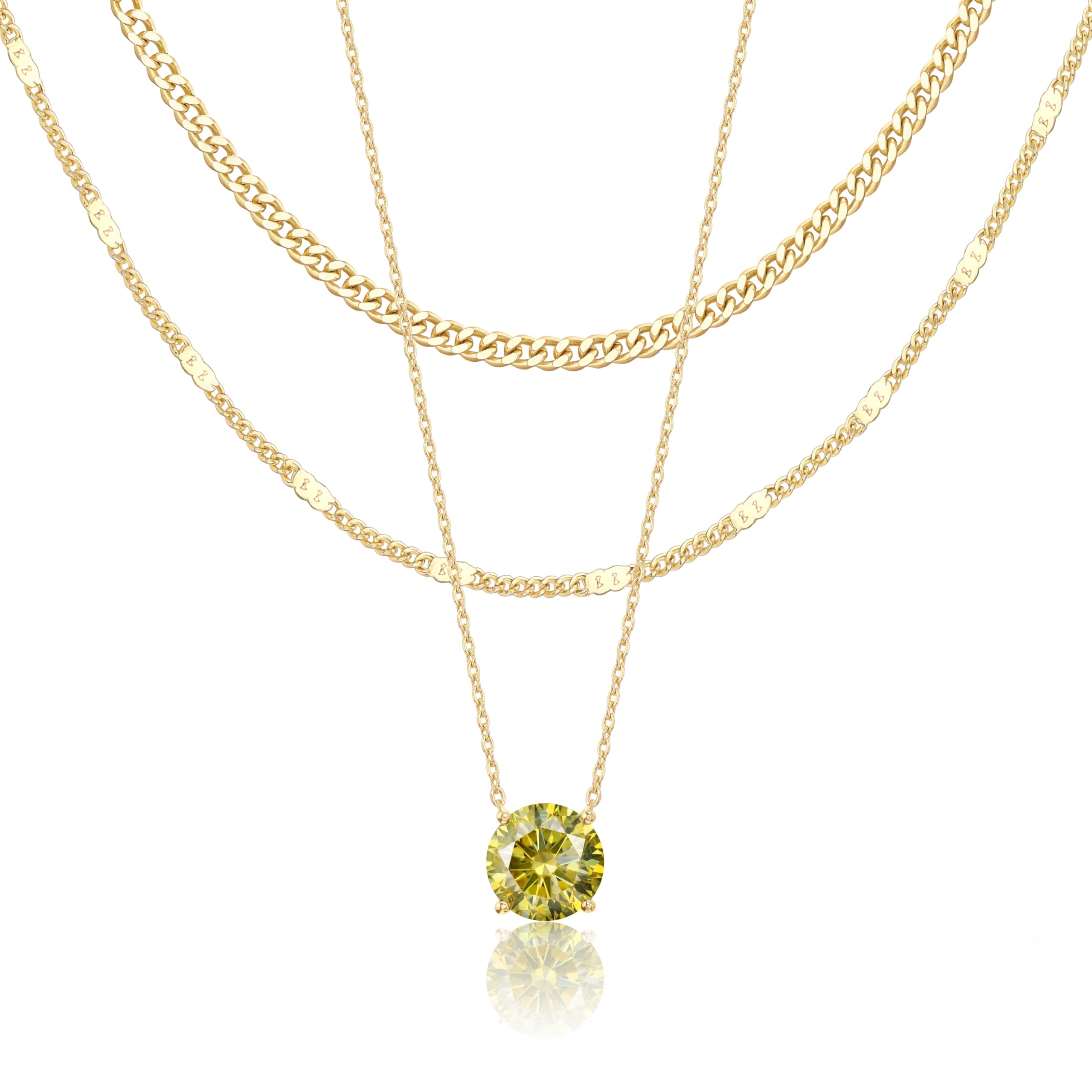 WomenGifts Layered Gold Necklaces for Women, 14K Gold Sterling Silver Plated Dainty Pendant Necklace Set Non Tarnish, Chunky Stackable Cuban Chain Choker, Trendy Birthstone Vacation Jewelry Gift