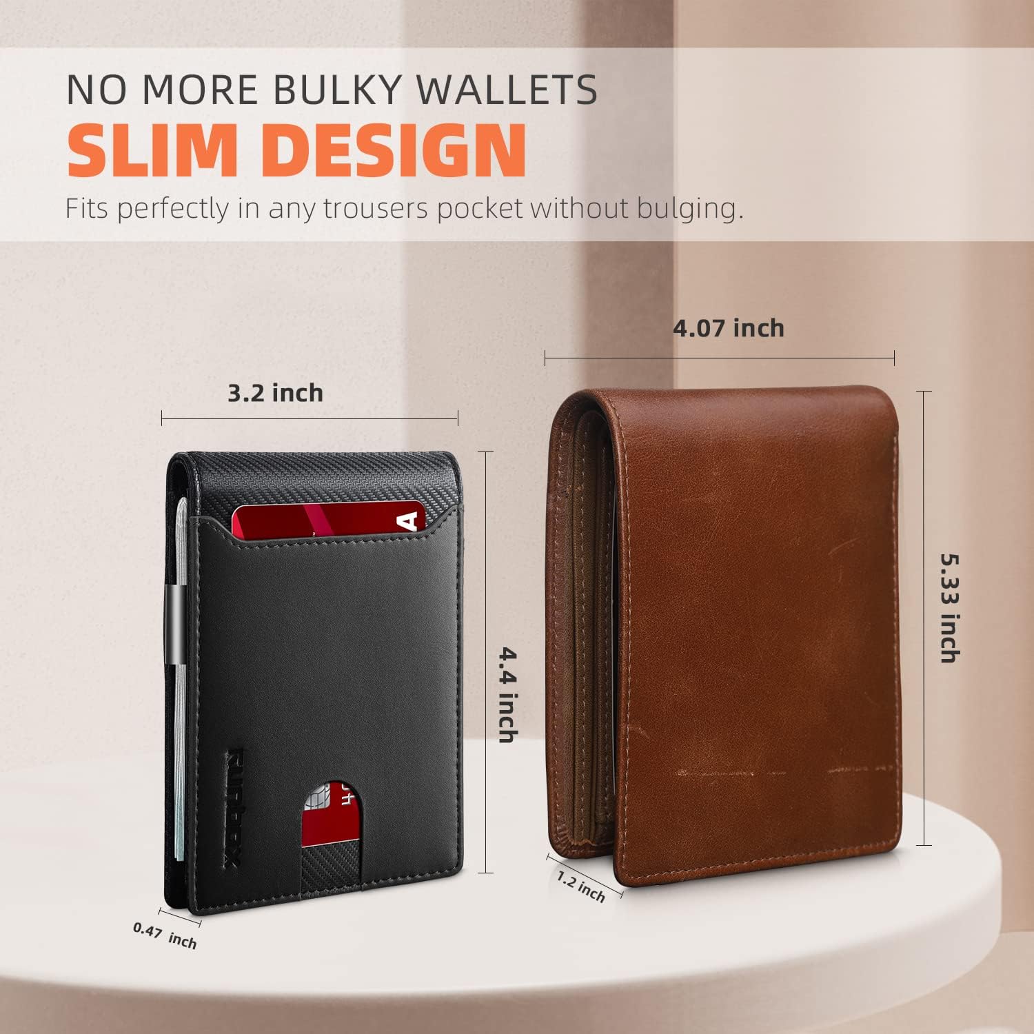 RUNBOX Slim Wallet for Men - RFID Blocking Leather Bifold with Money Clip | Minimalist Front Pocket Wallet Holds 11 Cards,Slim Thin Design,RFID Blocking Protection, Practical Birthday Gifts for Men