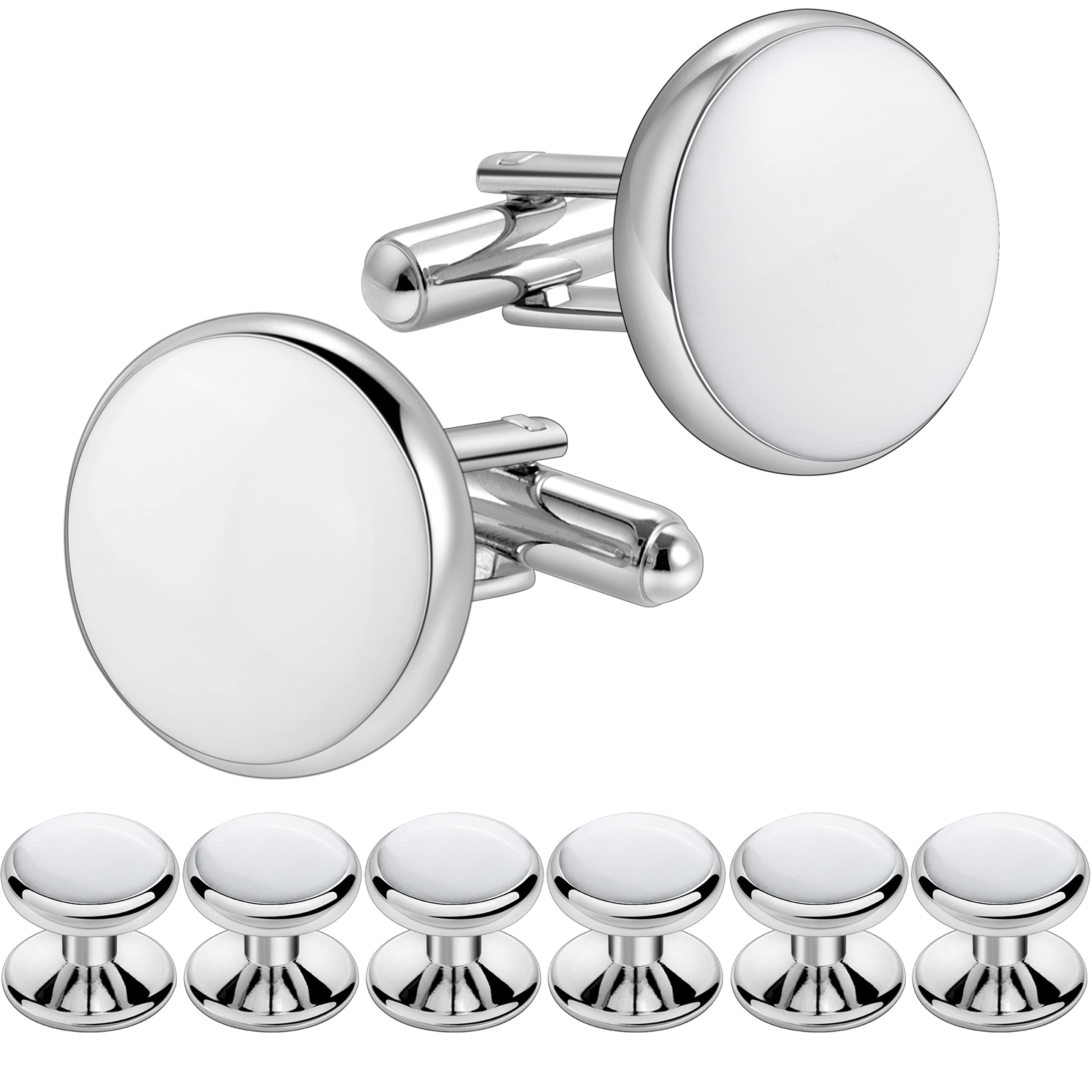 HAWSON Men’s Cufflinks and Tuxedo Studs Set with Gift Box; Men’s Jewelry or Accessories Suitable for Black Suit White Shirts Vest and Red Bow tie on Wedding or Anniversary and Birthday