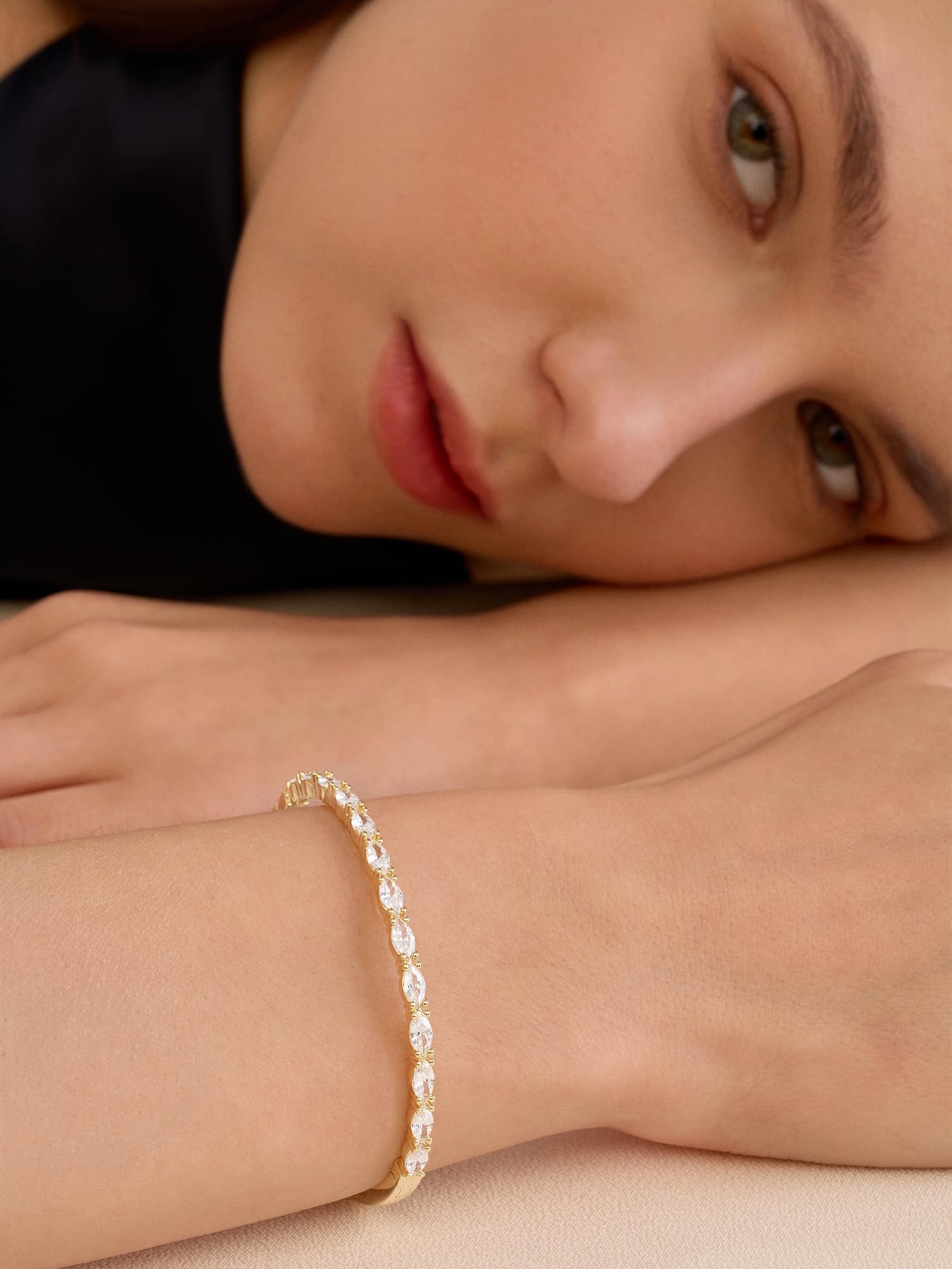 Gold Bracelets For Women, 14k Gold Filled Bangle Bracelets | Chunky Hinged Bangle Bracelets,Bangle Bracelets Non Tarnish, Jewelry For Women-Wavy Evil Eye Round Recetangle Marquise Cut