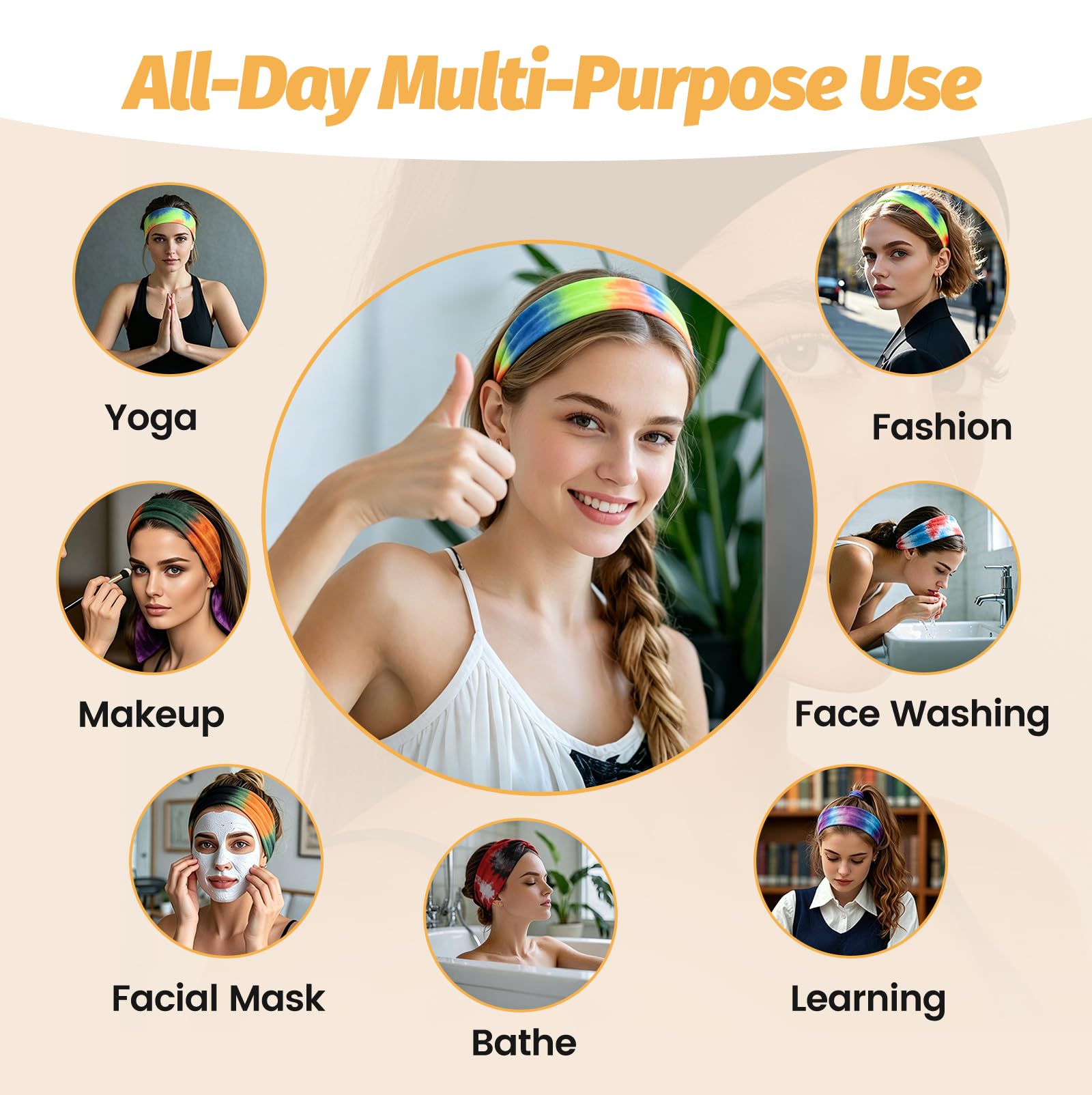 Headbands for Women - 6 Pack Wide Elastic Hair Bands | Stretchy Sweatbands Hair Bands | Soft Sports Thin Head Bands | Non-Slip Accessories Bands for Fashion, Washing Face, Workouts, Yoga, Daily Use