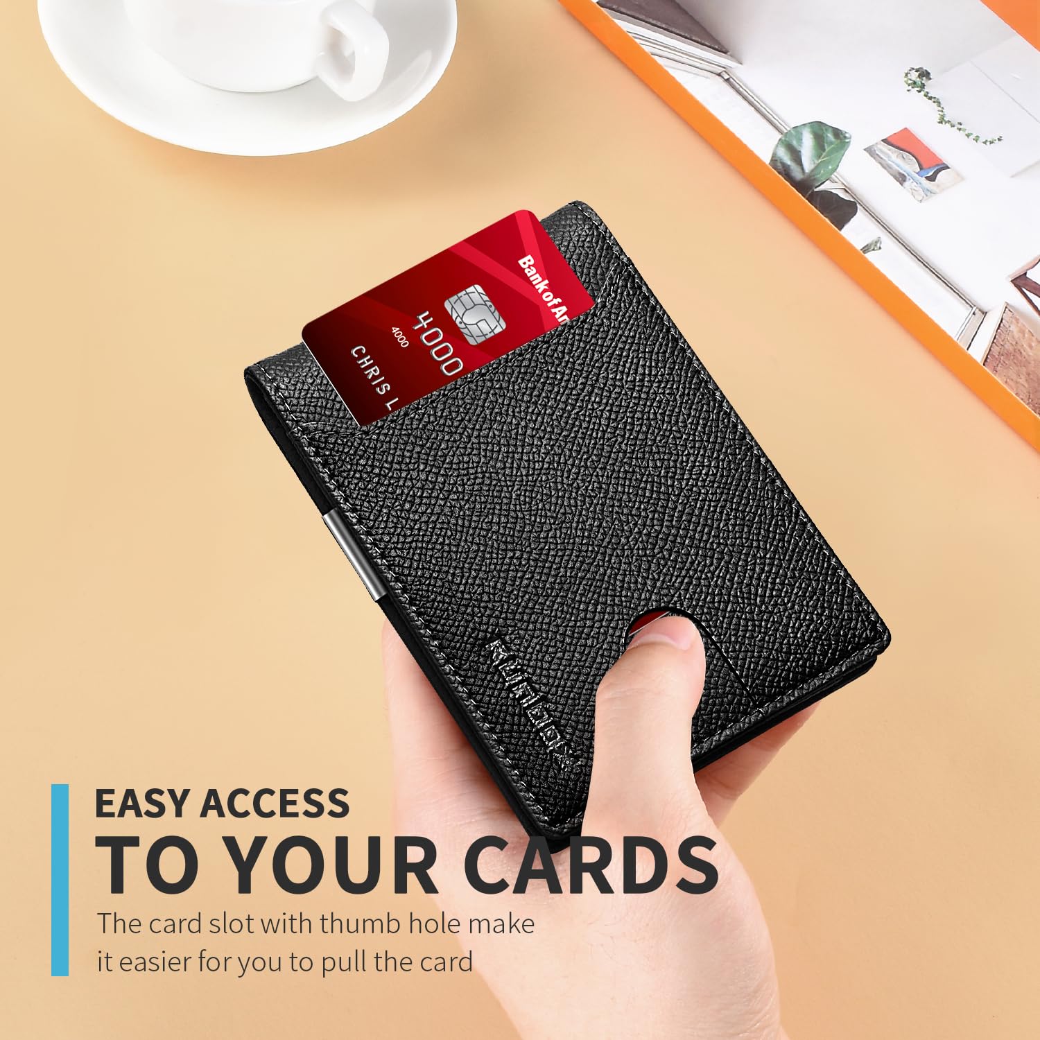 RUNBOX Slim Wallet for Men - RFID Blocking Leather Bifold with Money Clip | Minimalist Front Pocket Wallet Holds 11 Cards,Slim Thin Design,RFID Blocking Protection, Practical Birthday Gifts for Men