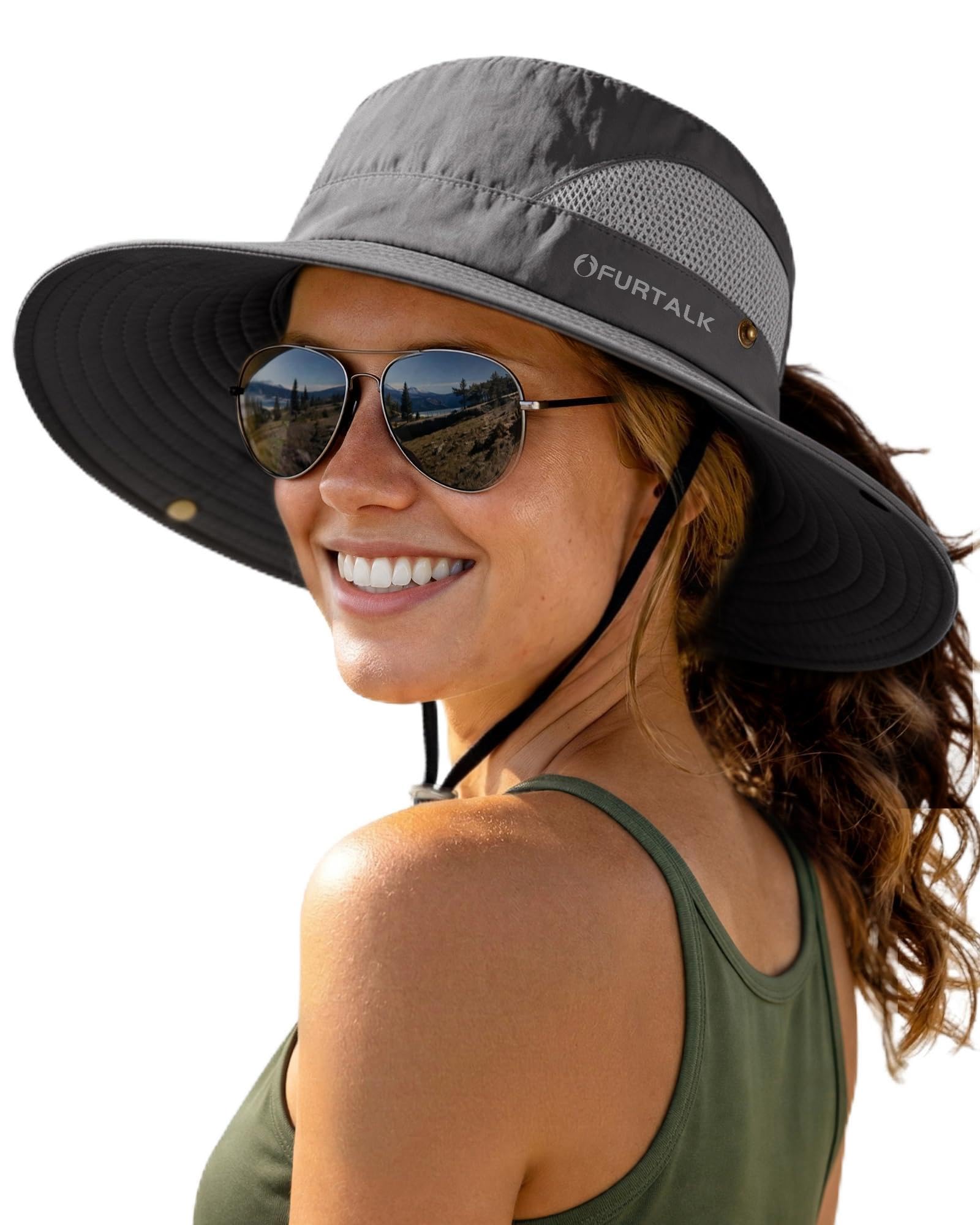 FURTALK Womens Sun Hat with Ponytail Hole Beach Hiking Summer Wide Brim UPF 50+ Outdoor Protection Foldable Bucket Hat
