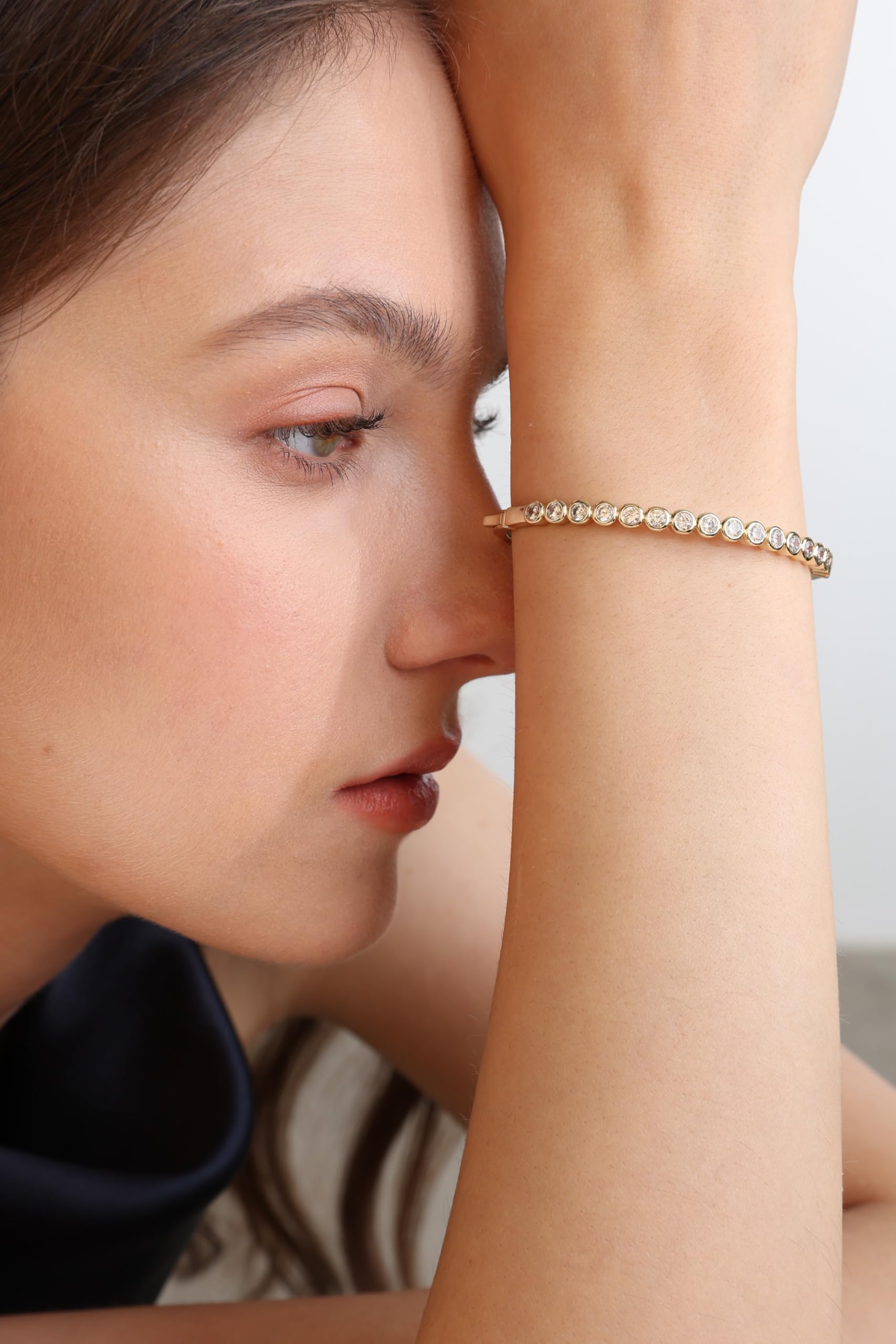 Gold Bracelets For Women, 14k Gold Filled Bangle Bracelets | Chunky Hinged Bangle Bracelets,Bangle Bracelets Non Tarnish, Jewelry For Women-Wavy Evil Eye Round Recetangle Marquise Cut
