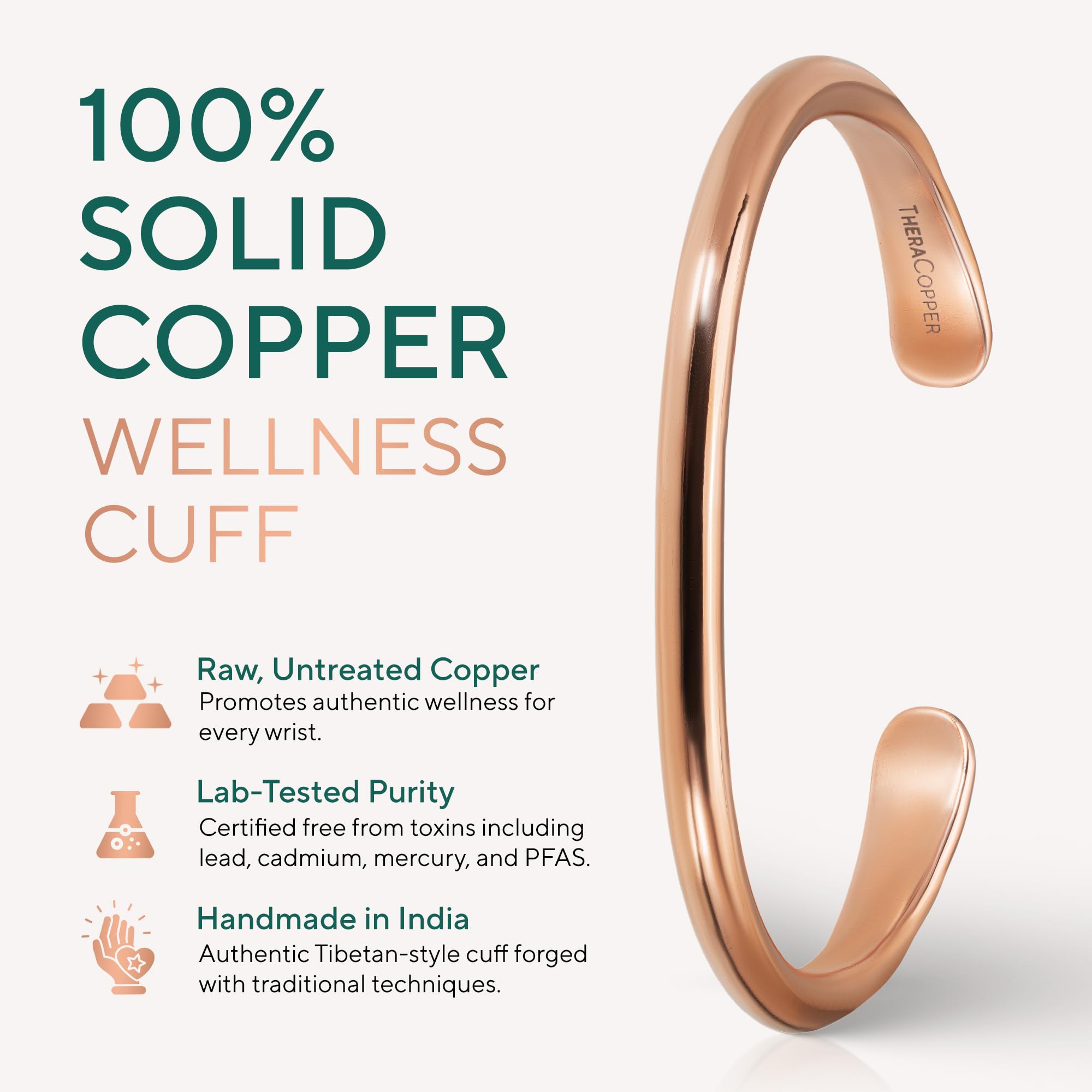 Copper Bracelet for Men & Women — 100% Pure Copper Bracelets — Raw, Solid & Uncoated Authentic Handmade Tibetan Bracelet Cuff Bangles