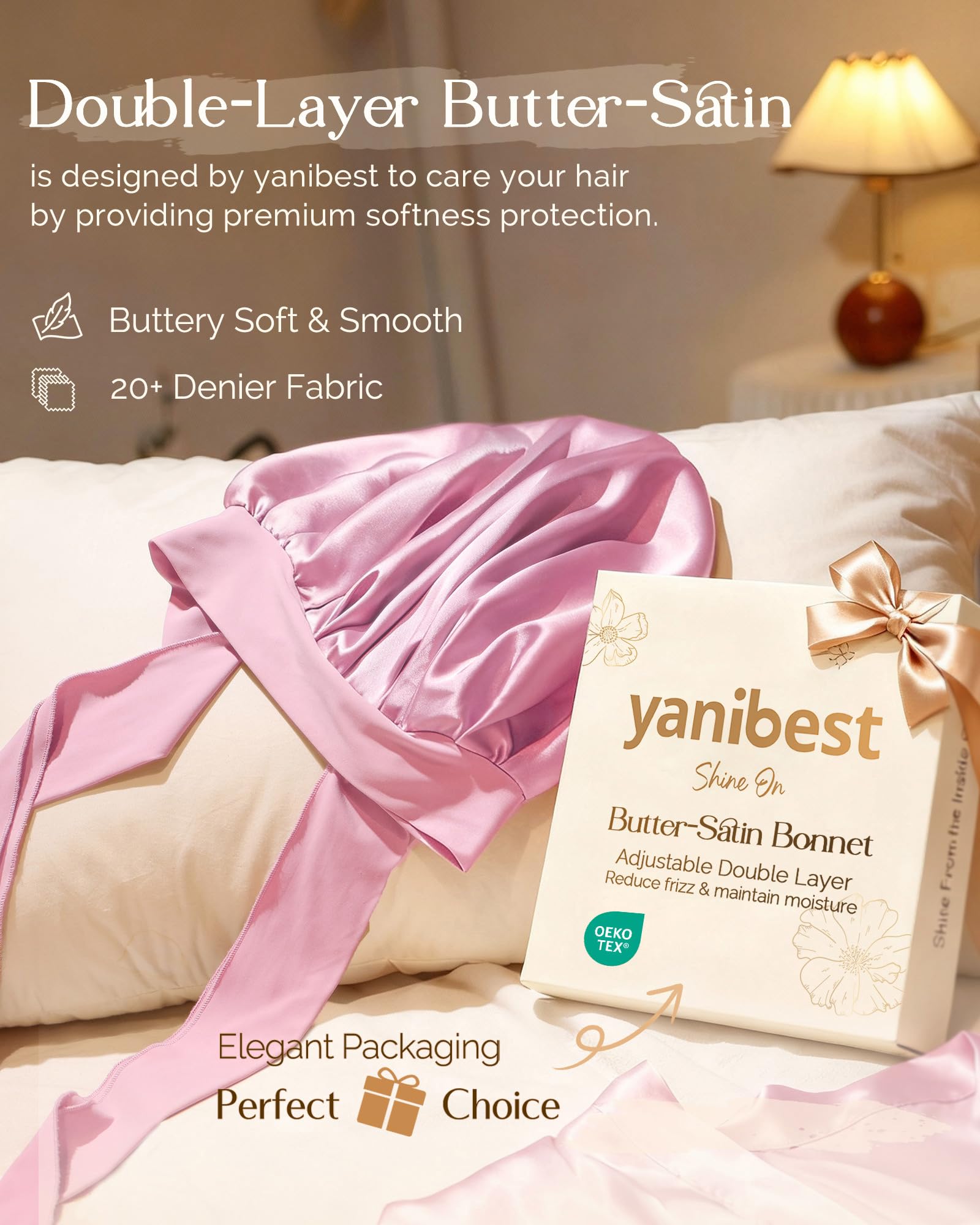 YANIBEST Adjustable Silk Bonnet for Sleeping Women Double Layer Satin Bonnet Reduce Friction Prevent Frizz Curly Hair