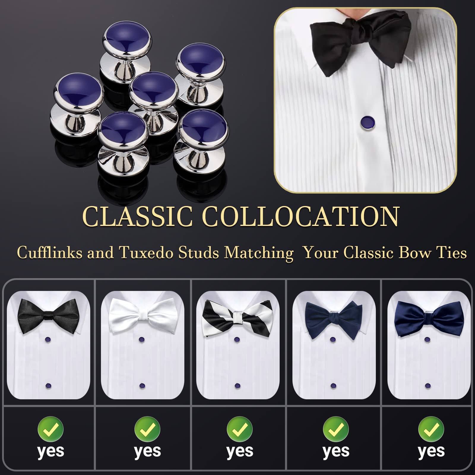 HAWSON Men’s Cufflinks and Tuxedo Studs Set with Gift Box; Men’s Jewelry or Accessories Suitable for Black Suit White Shirts Vest and Red Bow tie on Wedding or Anniversary and Birthday