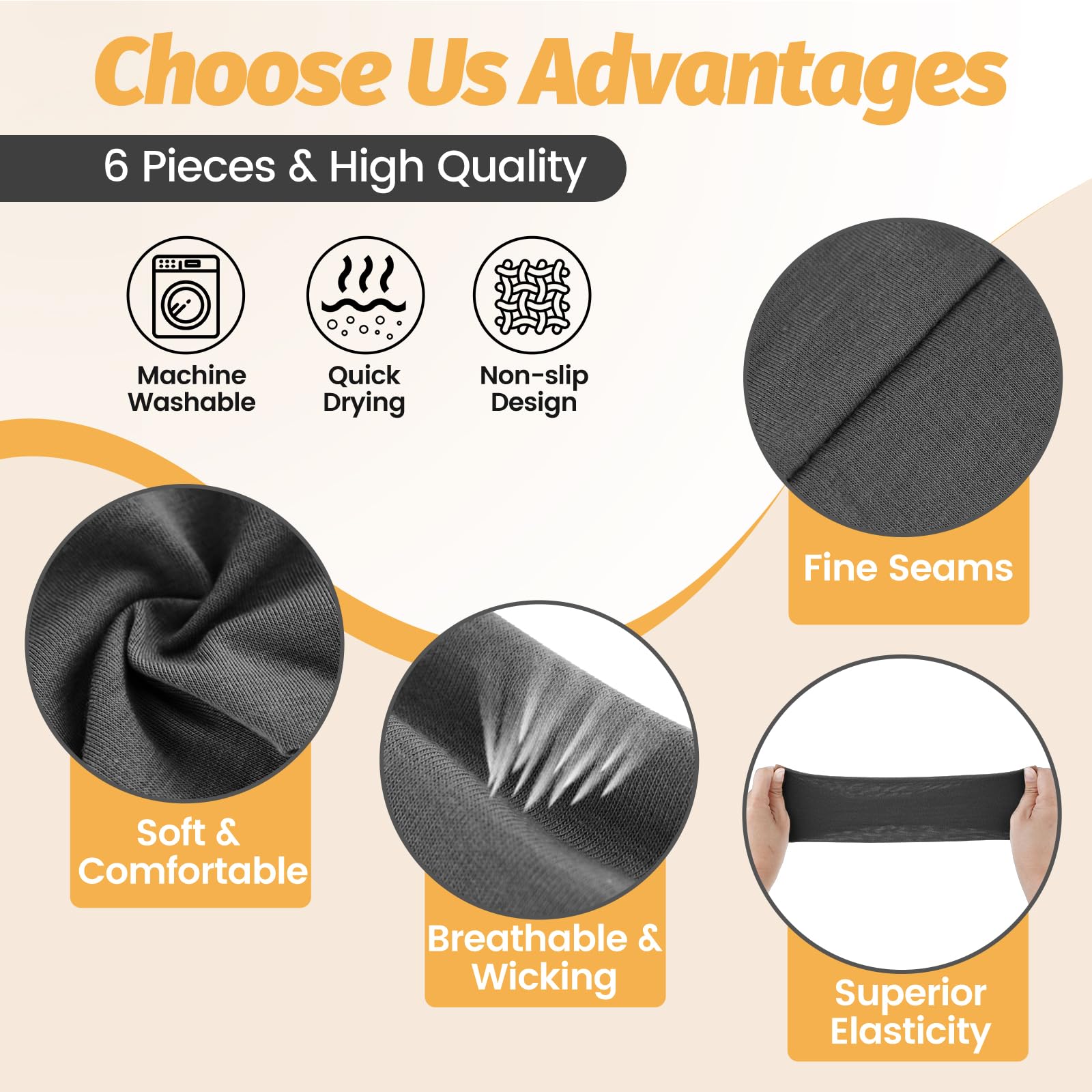 Headbands for Women - 6 Pack Wide Elastic Hair Bands | Stretchy Sweatbands Hair Bands | Soft Sports Thin Head Bands | Non-Slip Accessories Bands for Fashion, Washing Face, Workouts, Yoga, Daily Use