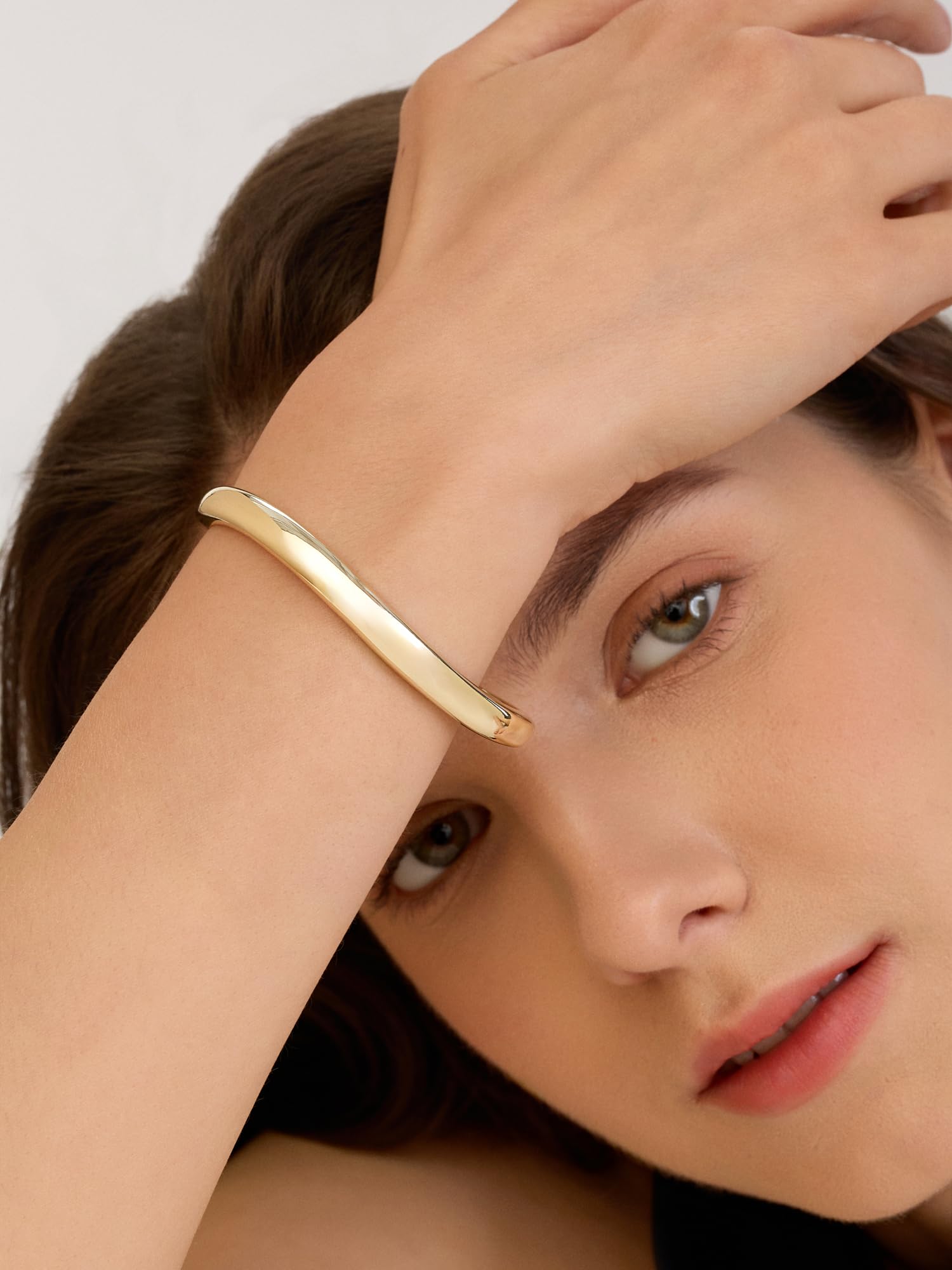 Gold Bracelets For Women, 14k Gold Filled Bangle Bracelets | Chunky Hinged Bangle Bracelets,Bangle Bracelets Non Tarnish, Jewelry For Women-Wavy Evil Eye Round Recetangle Marquise Cut