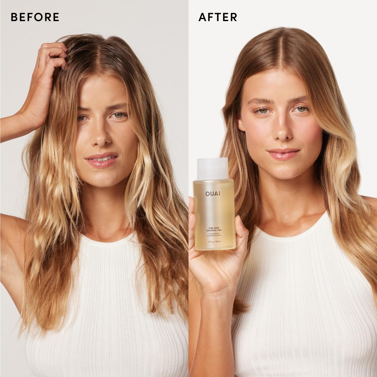 OUAI Fine Shampoo and Conditioner Set - Sulfate Free Shampoo and Conditioner for Women & Men - Made with Keratin, Marshmallow Root, Shea Butter & Avocado Oil - Free of Parabens & Phthalates (10 Fl Oz)