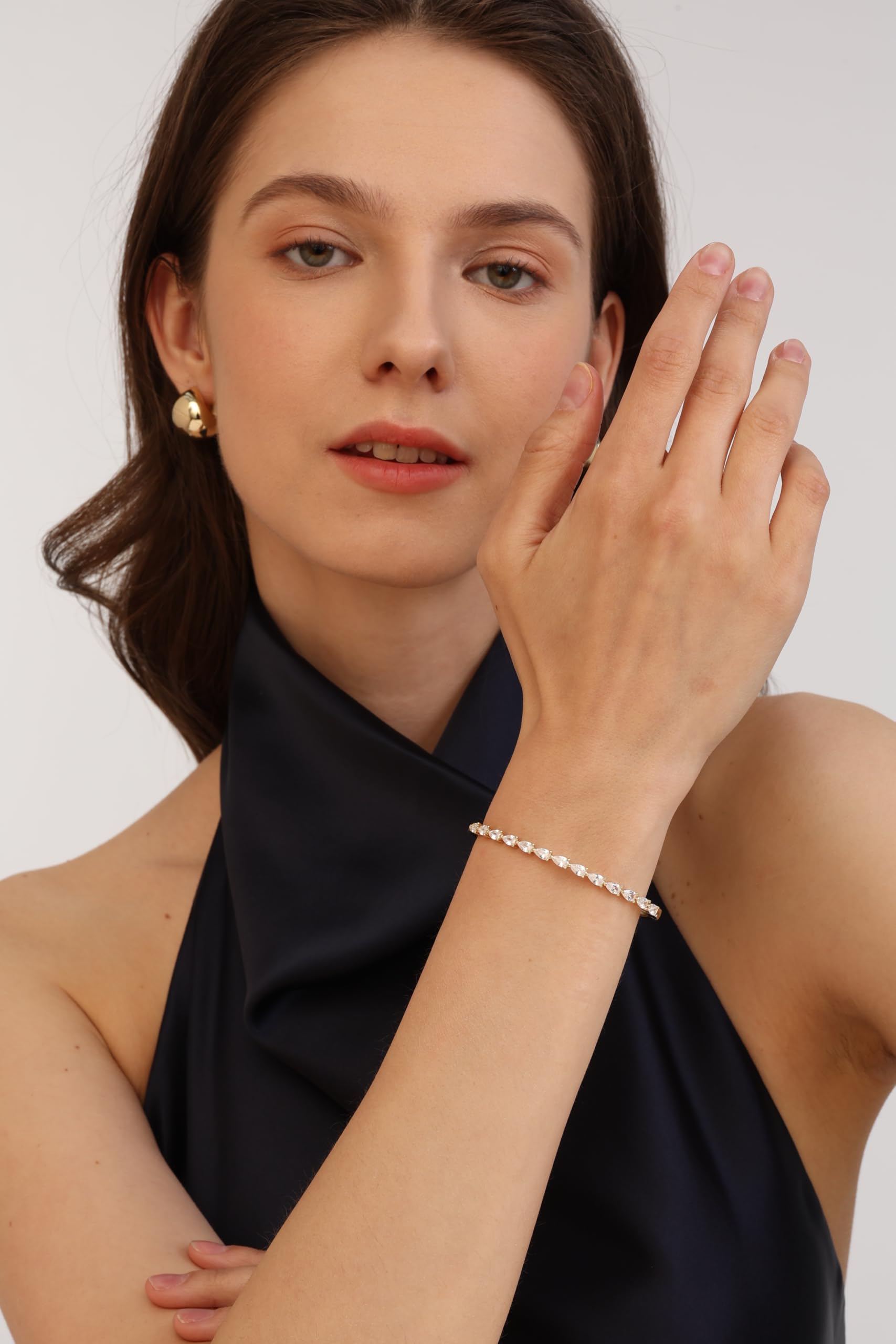 Gold Bracelets For Women, 14k Gold Filled Bangle Bracelets | Chunky Hinged Bangle Bracelets,Bangle Bracelets Non Tarnish, Jewelry For Women-Wavy Evil Eye Round Recetangle Marquise Cut