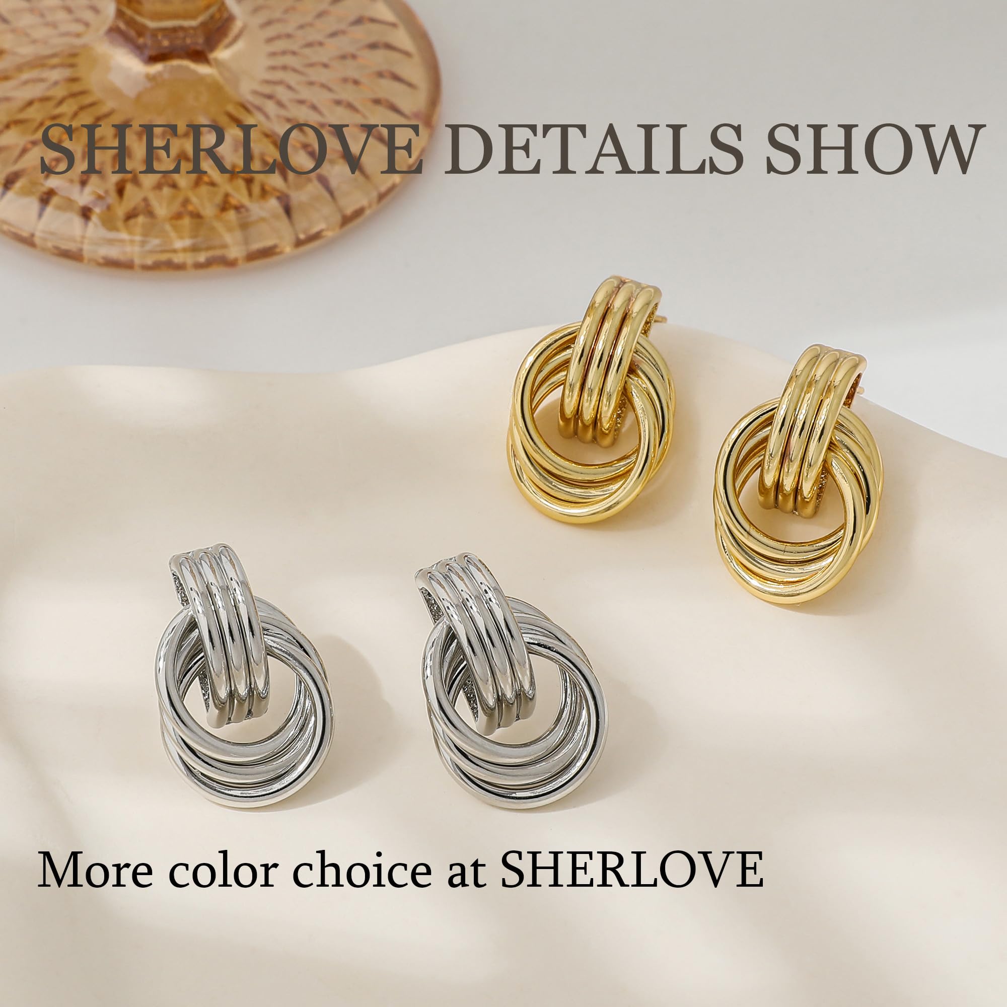 SHERLOVE Chunky Knot Gold Earrings Women Statement Drop Dangle Earrings | 14K Gold Plated Hypoallergenic Lightweight,Trendy Dainty Elegant Cute,Women Gold Jewelry Fashion Accessories Gifts