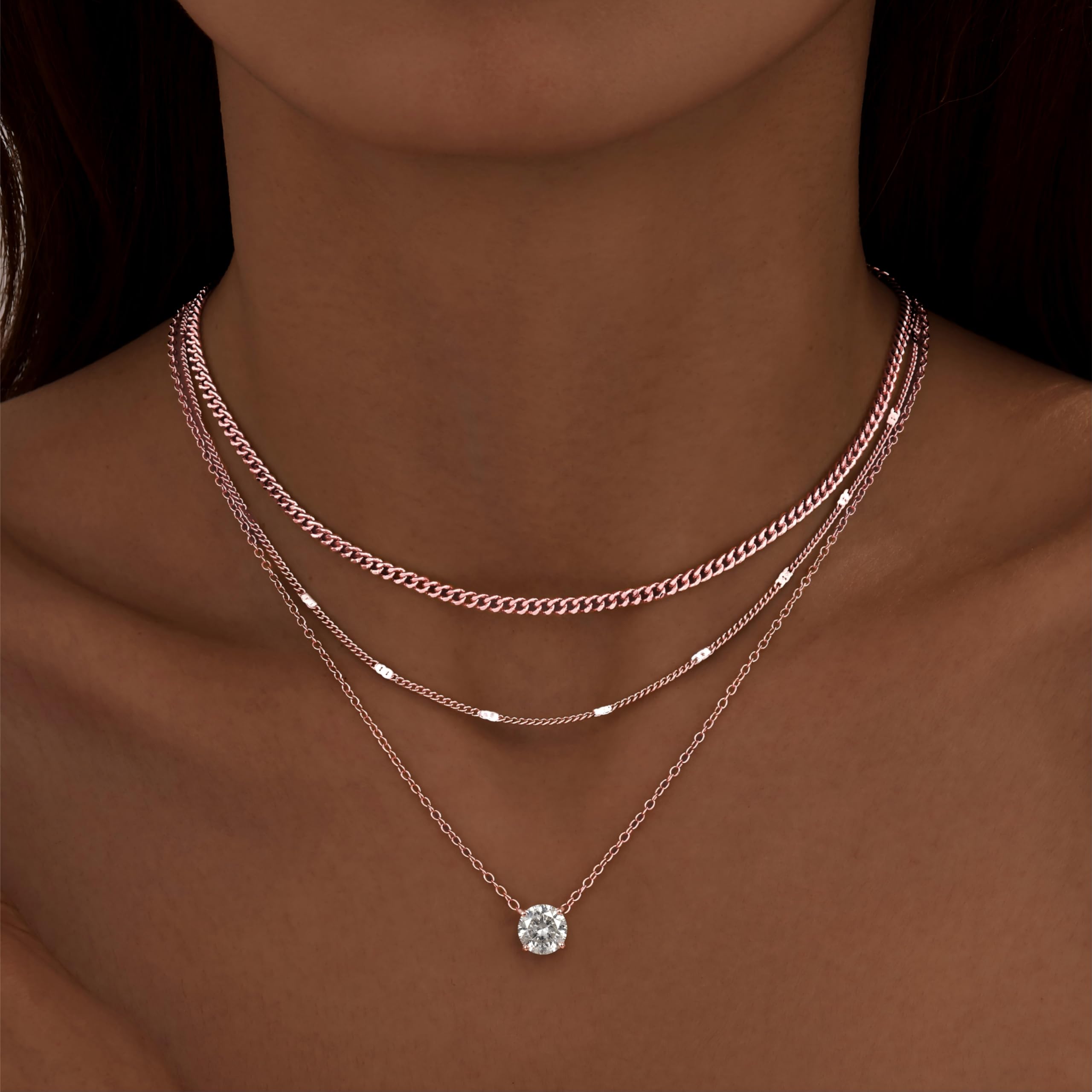 WomenGifts Layered Gold Necklaces for Women, 14K Gold Sterling Silver Plated Dainty Pendant Necklace Set Non Tarnish, Chunky Stackable Cuban Chain Choker, Trendy Birthstone Vacation Jewelry Gift