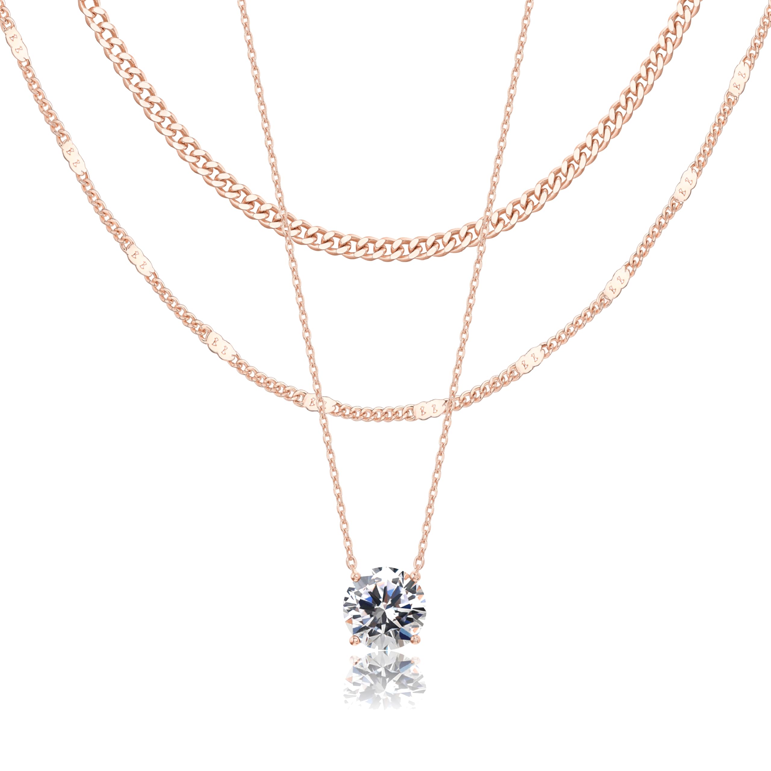 WomenGifts Layered Gold Necklaces for Women, 14K Gold Sterling Silver Plated Dainty Pendant Necklace Set Non Tarnish, Chunky Stackable Cuban Chain Choker, Trendy Birthstone Vacation Jewelry Gift