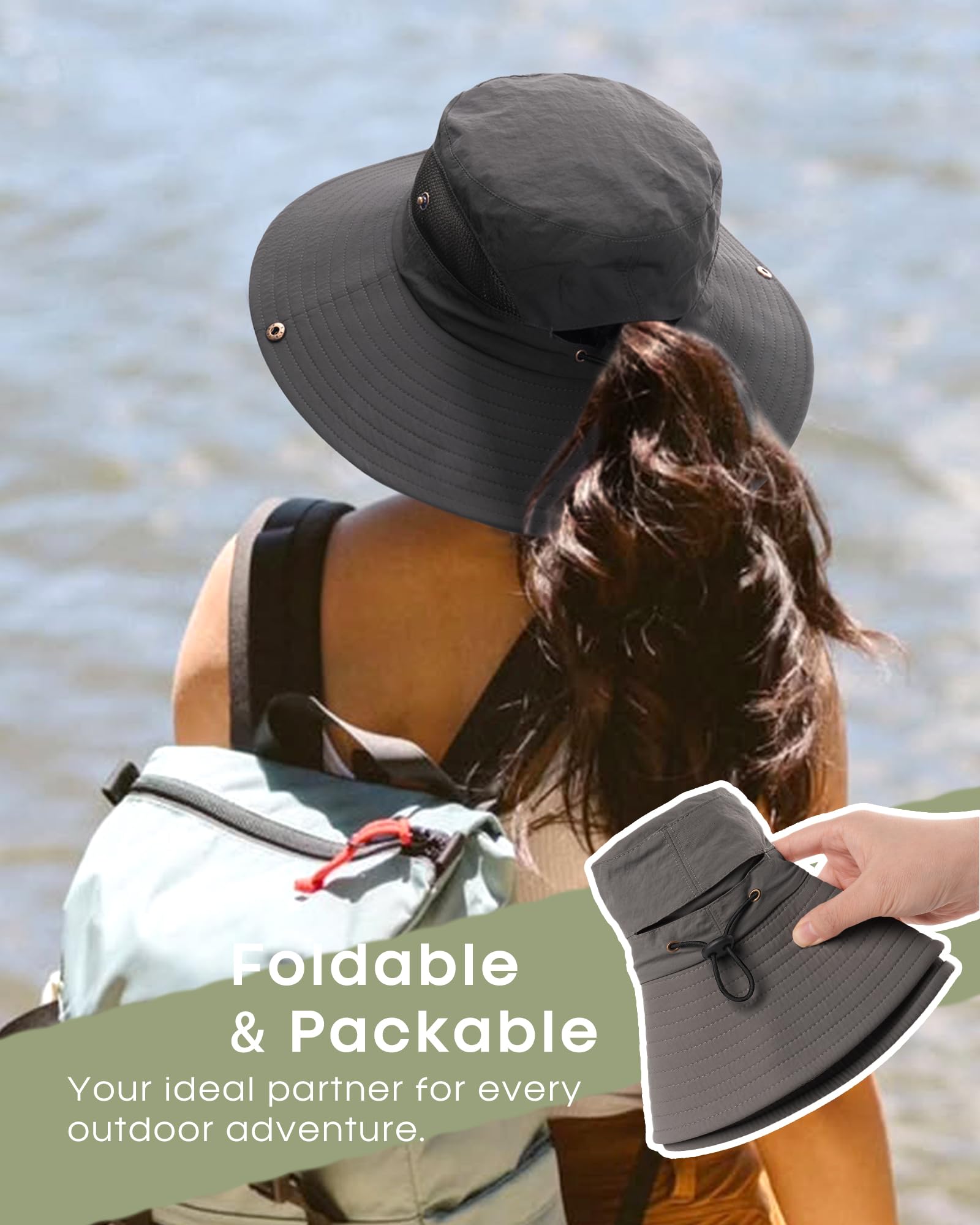 FURTALK Womens Sun Hat with Ponytail Hole Beach Hiking Summer Wide Brim UPF 50+ Outdoor Protection Foldable Bucket Hat