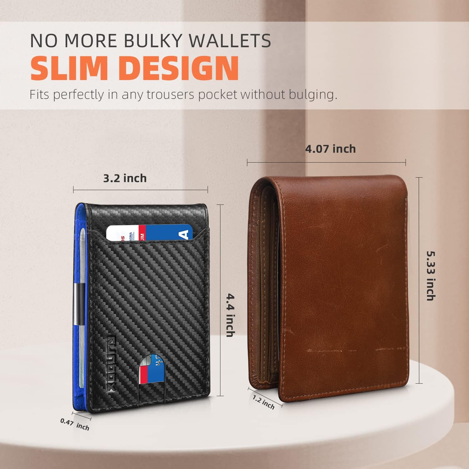 RUNBOX Slim Wallet for Men - RFID Blocking Leather Bifold with Money Clip | Minimalist Front Pocket Wallet Holds 11 Cards,Slim Thin Design,RFID Blocking Protection, Practical Birthday Gifts for Men