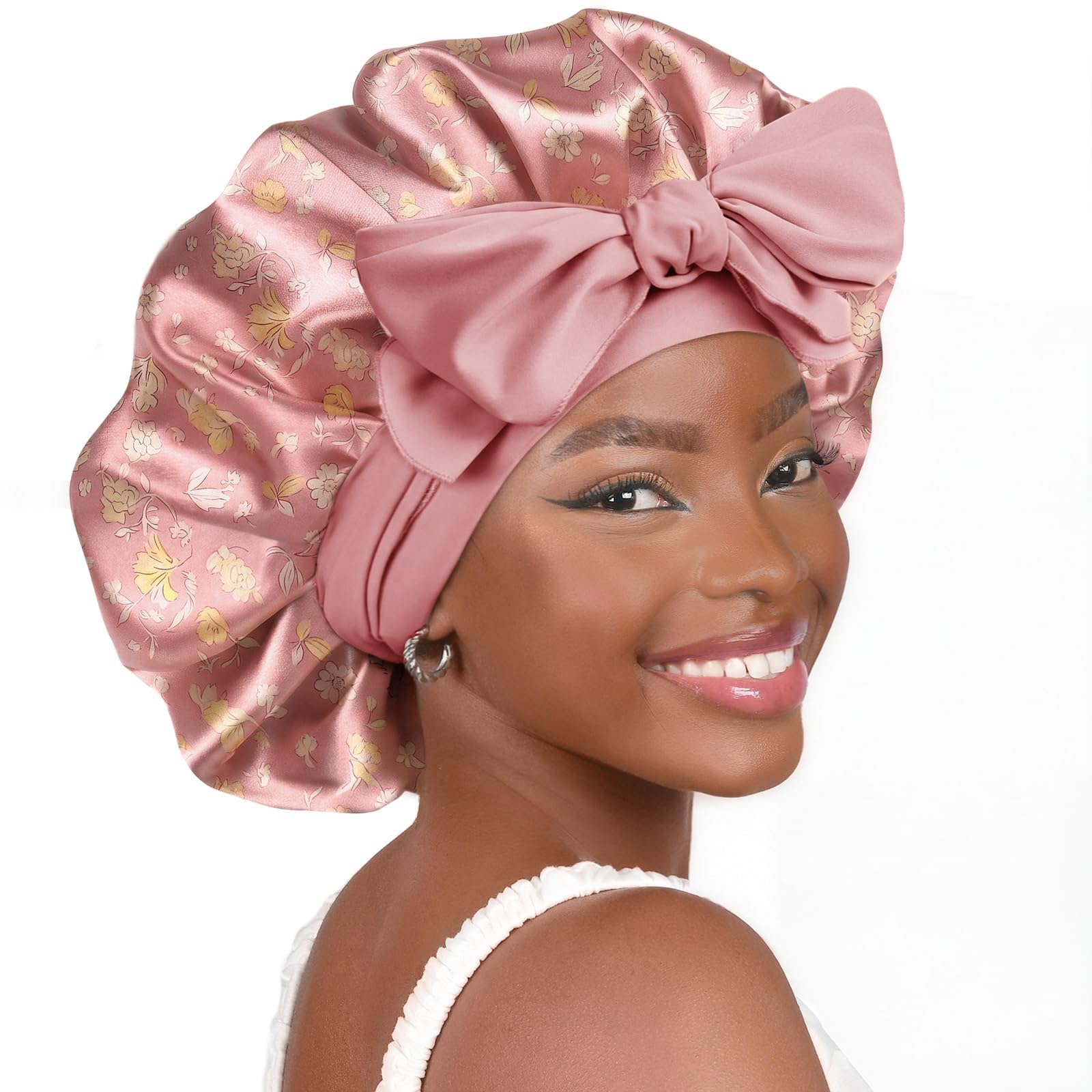 YANIBEST Adjustable Silk Bonnet for Sleeping Women Double Layer Satin Bonnet Reduce Friction Prevent Frizz Curly Hair