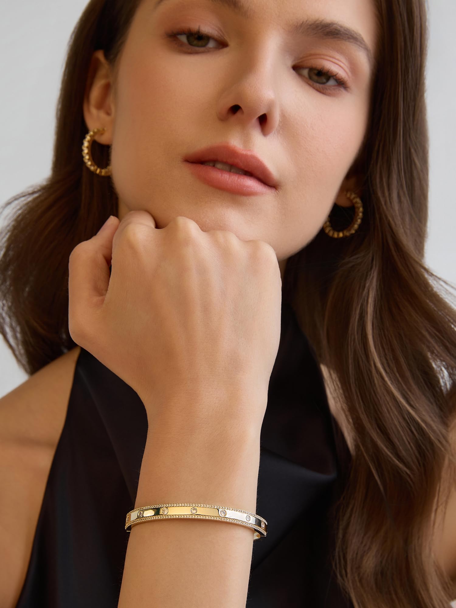Gold Bracelets For Women, 14k Gold Filled Bangle Bracelets | Chunky Hinged Bangle Bracelets,Bangle Bracelets Non Tarnish, Jewelry For Women-Wavy Evil Eye Round Recetangle Marquise Cut
