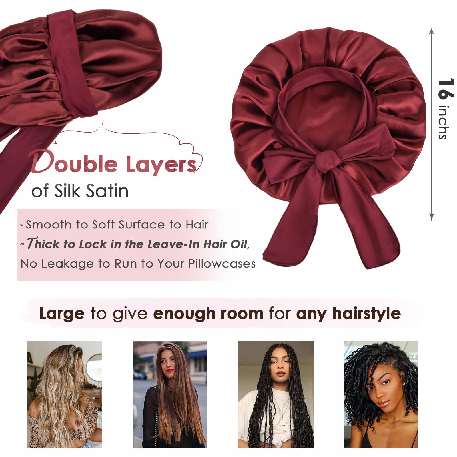 YANIBEST Adjustable Silk Bonnet for Sleeping Women Double Layer Satin Bonnet Reduce Friction Prevent Frizz Curly Hair