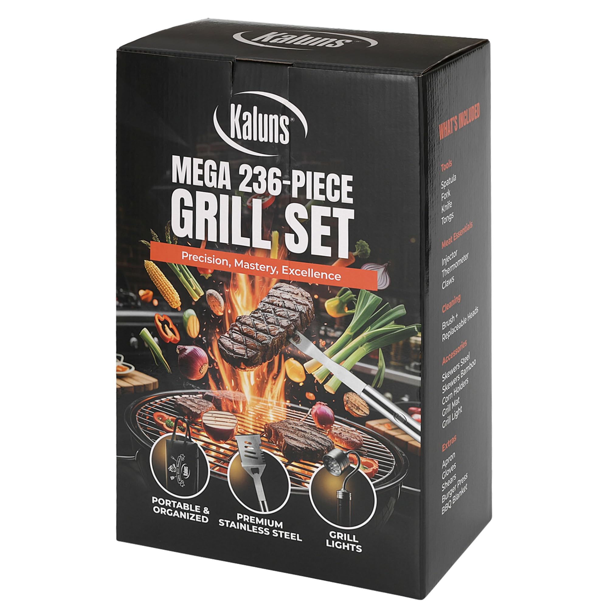Kaluns Grilling Accessories, Gifts for Men Christmas Grilling Gifts for Dad, Heavy Duty Stainless Steel BBQ Grill Tools Set for Outdoor Grill with Aluminum Case and Apron, Birthday Gifts for Men Dad