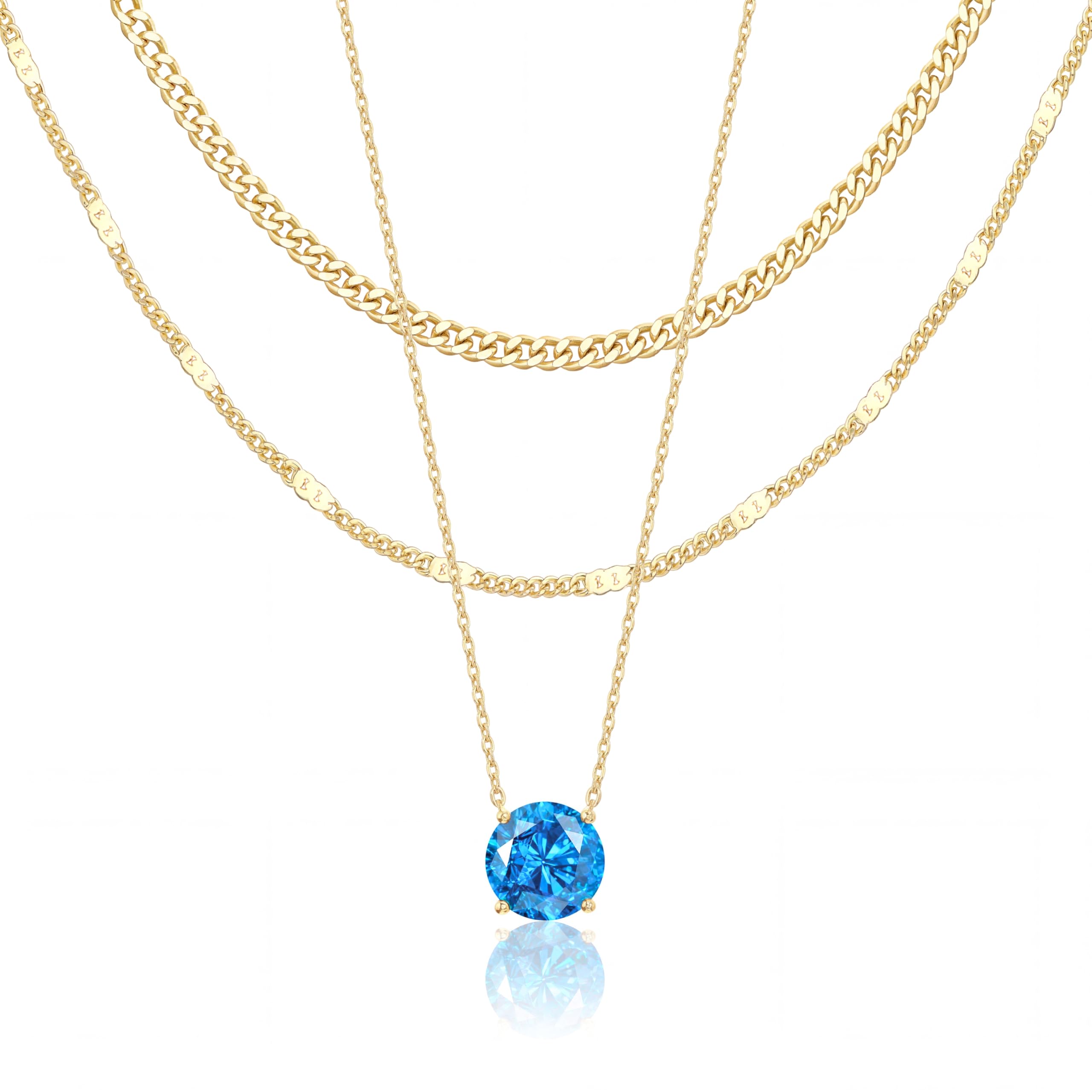 WomenGifts Layered Gold Necklaces for Women, 14K Gold Sterling Silver Plated Dainty Pendant Necklace Set Non Tarnish, Chunky Stackable Cuban Chain Choker, Trendy Birthstone Vacation Jewelry Gift