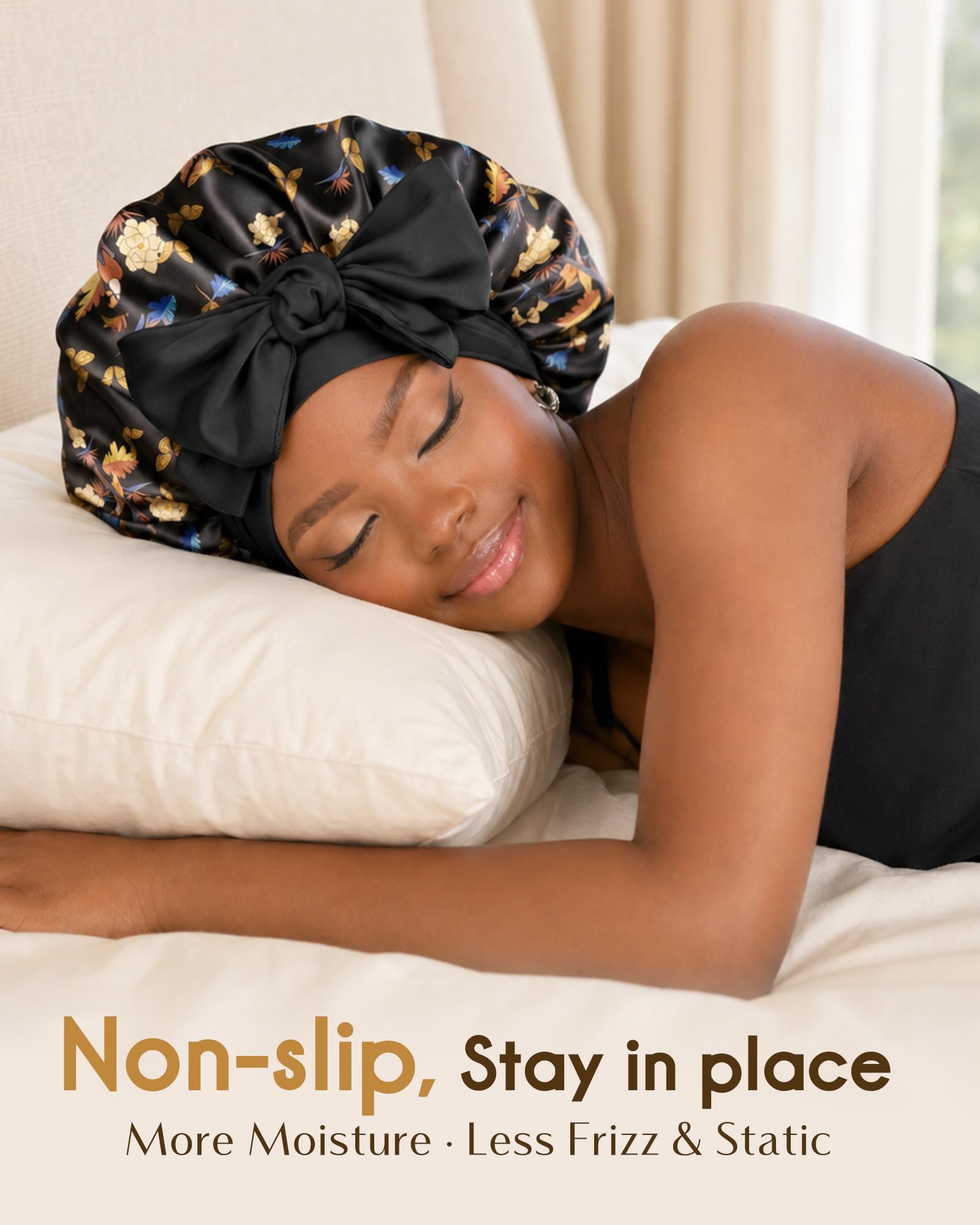 YANIBEST Adjustable Silk Bonnet for Sleeping Women Double Layer Satin Bonnet Reduce Friction Prevent Frizz Curly Hair