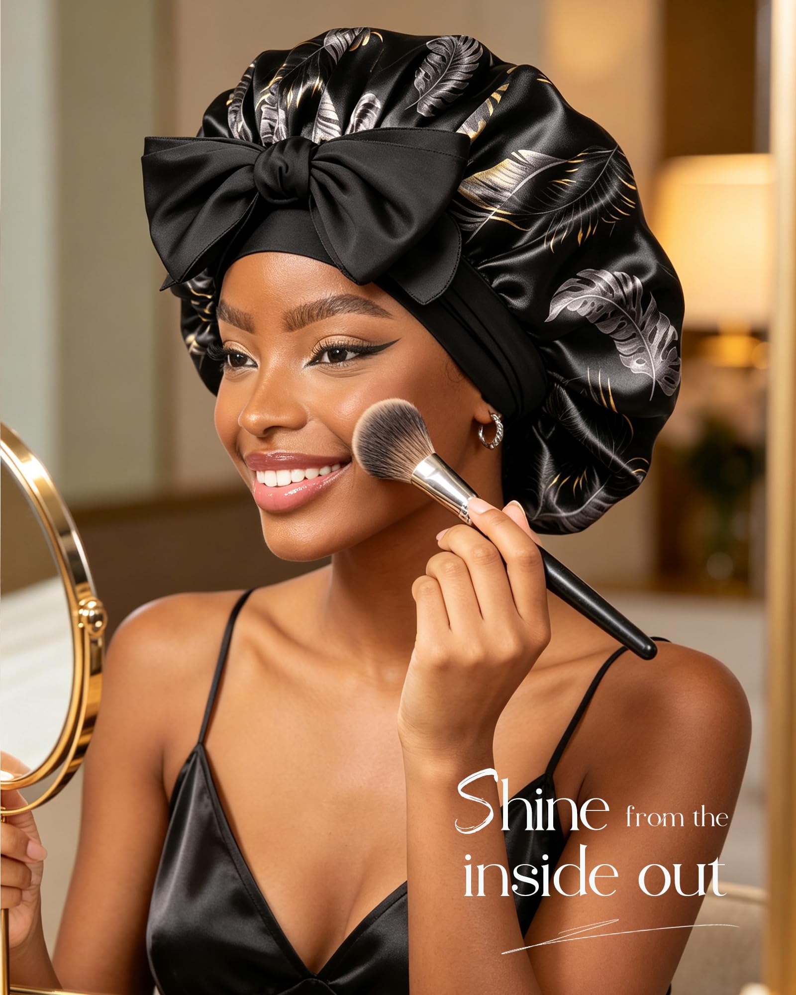 YANIBEST Adjustable Silk Bonnet for Sleeping Women Double Layer Satin Bonnet Reduce Friction Prevent Frizz Curly Hair