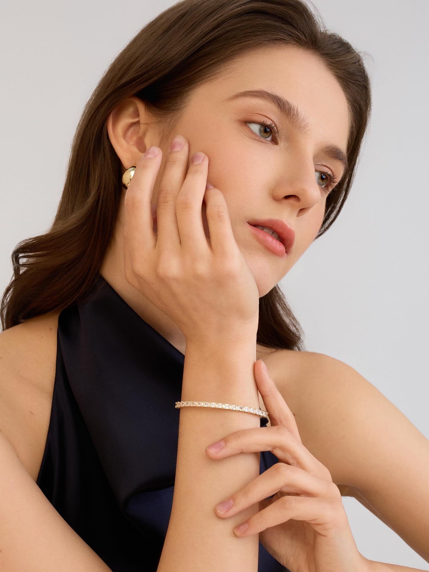 Gold Bracelets For Women, 14k Gold Filled Bangle Bracelets | Chunky Hinged Bangle Bracelets,Bangle Bracelets Non Tarnish, Jewelry For Women-Wavy Evil Eye Round Recetangle Marquise Cut