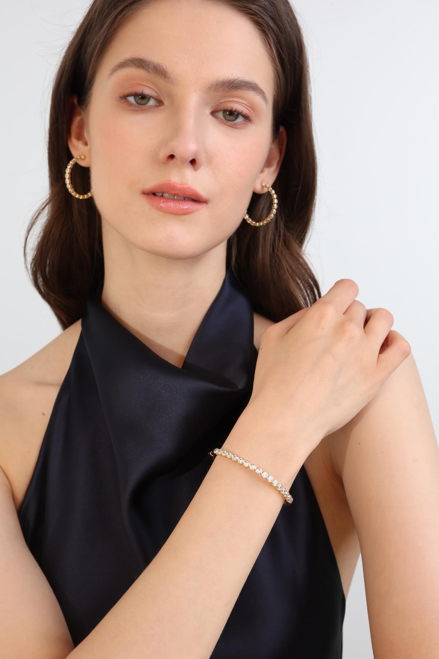 Gold Bracelets For Women, 14k Gold Filled Bangle Bracelets | Chunky Hinged Bangle Bracelets,Bangle Bracelets Non Tarnish, Jewelry For Women-Wavy Evil Eye Round Recetangle Marquise Cut