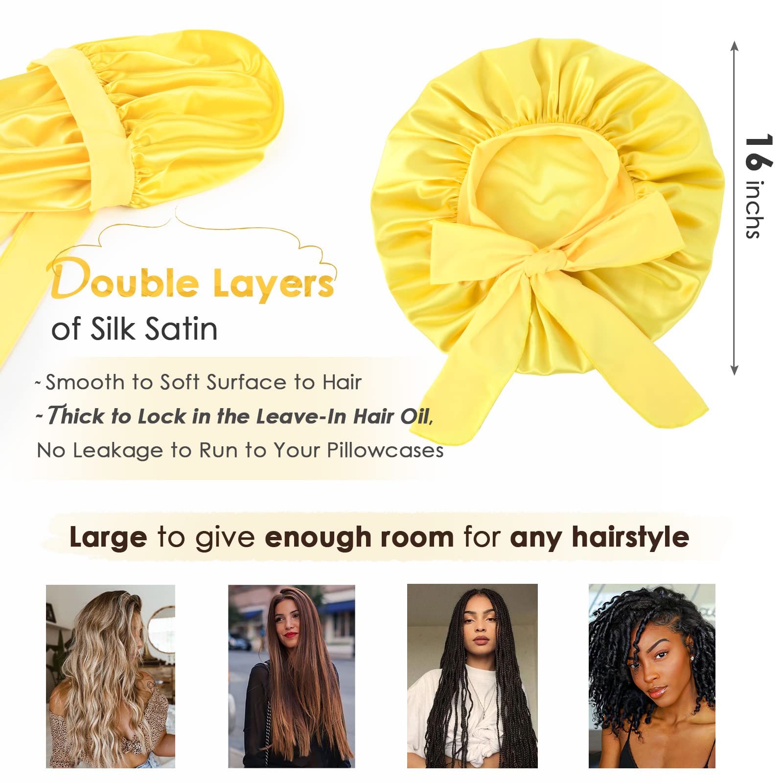 YANIBEST Adjustable Silk Bonnet for Sleeping Women Double Layer Satin Bonnet Reduce Friction Prevent Frizz Curly Hair