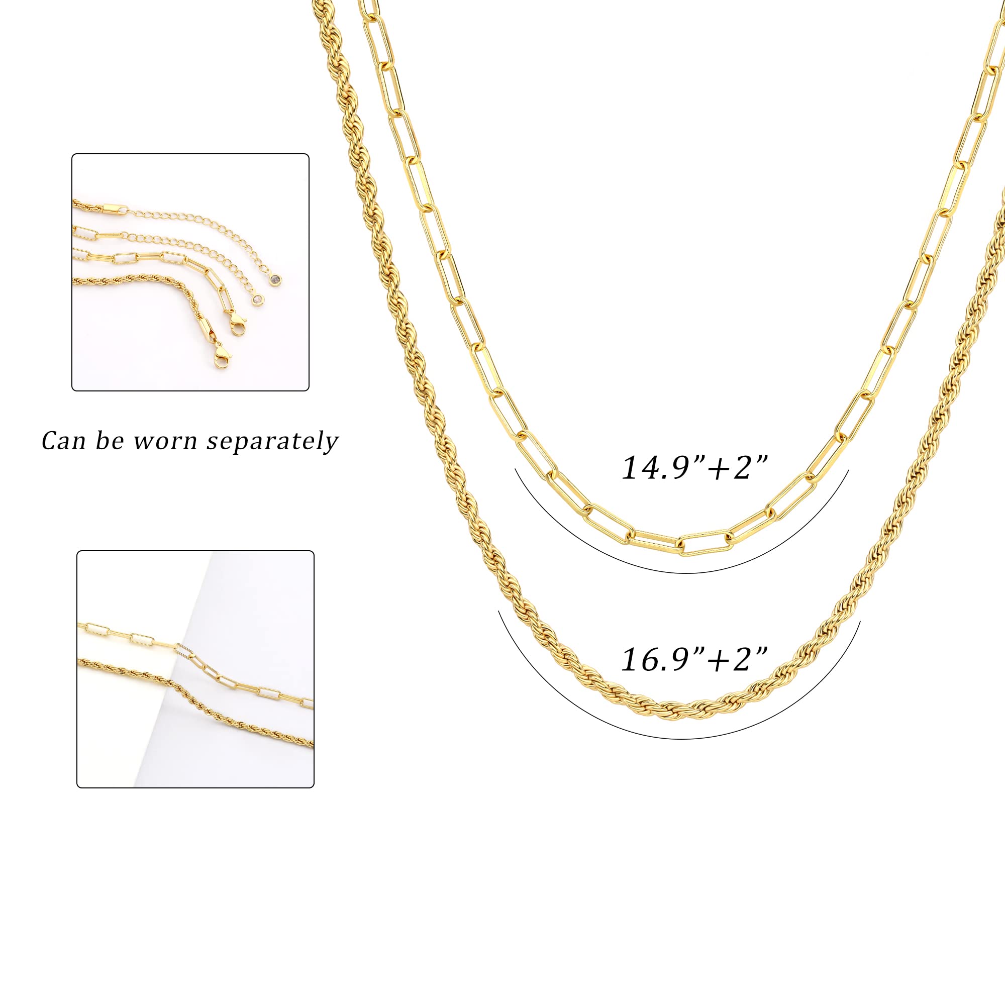 CHESKY 14K Gold Plated Layered Chain Necklace for Women | Trendy Cuban Link Chain, Chunky Paperclip Chain, Toggle Clasp Necklace, Fashion Gold Jewelry, Daily Gift for Women