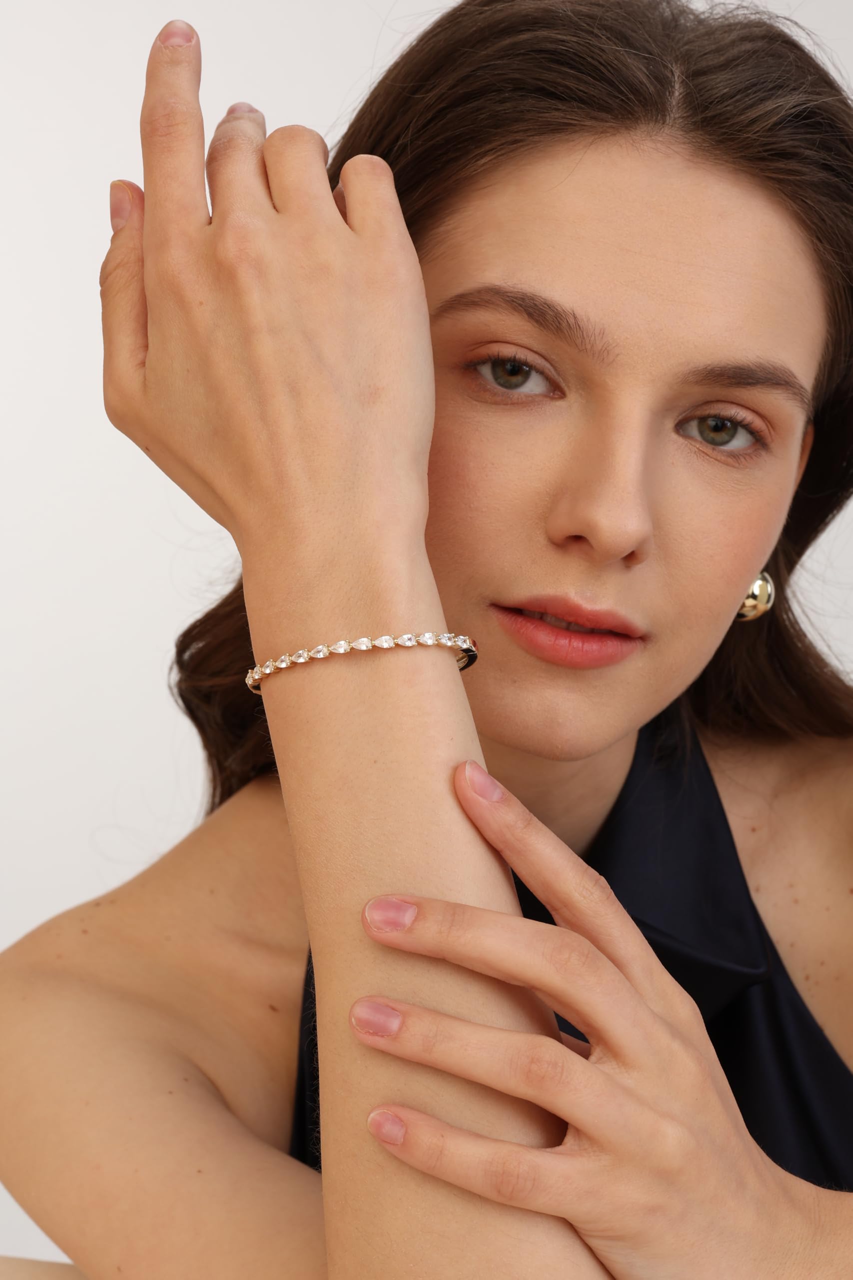 Gold Bracelets For Women, 14k Gold Filled Bangle Bracelets | Chunky Hinged Bangle Bracelets,Bangle Bracelets Non Tarnish, Jewelry For Women-Wavy Evil Eye Round Recetangle Marquise Cut