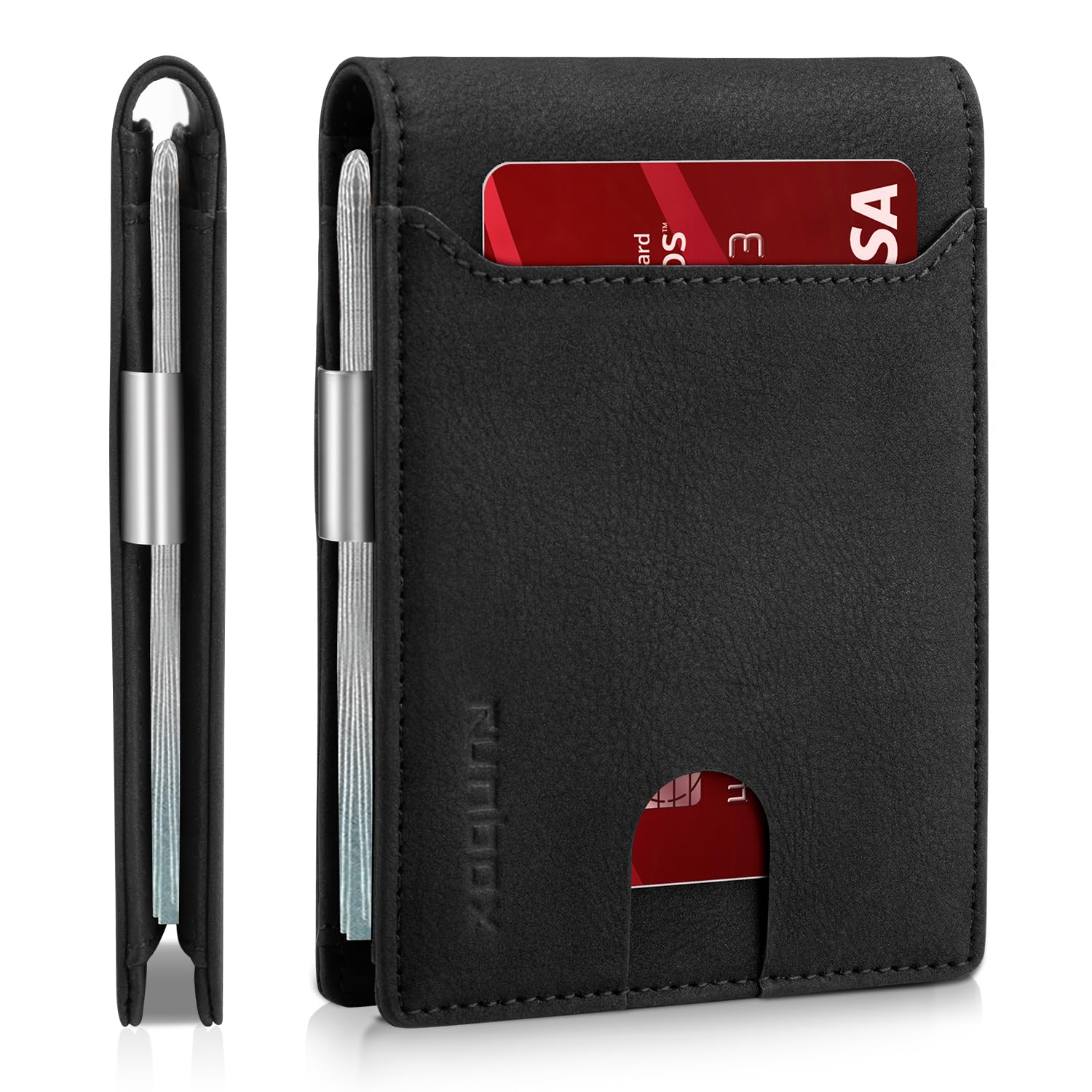 RUNBOX Slim Wallet for Men - RFID Blocking Leather Bifold with Money Clip | Minimalist Front Pocket Wallet Holds 11 Cards,Slim Thin Design,RFID Blocking Protection, Practical Birthday Gifts for Men