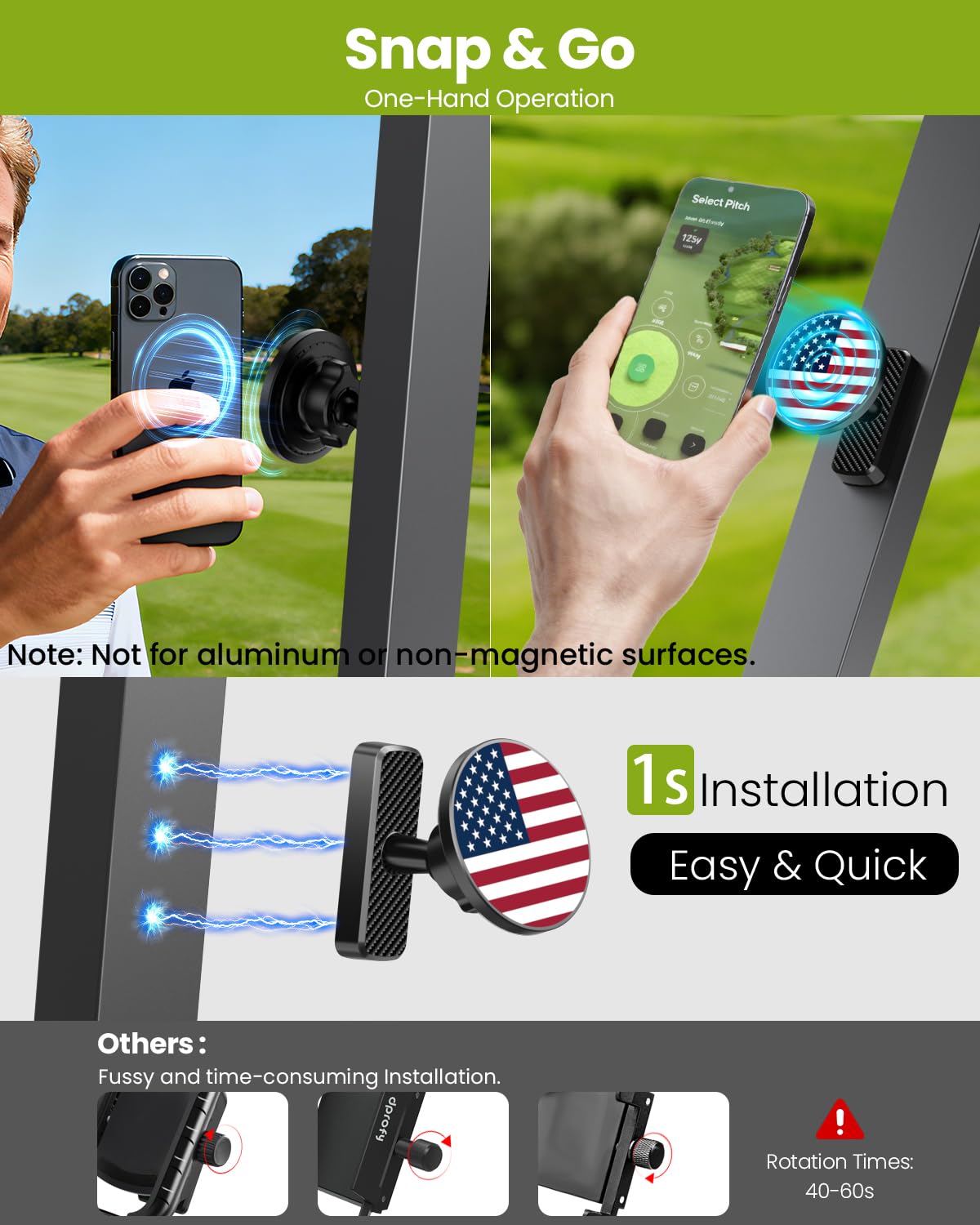 Magnetic Golf Cart Phone Holder, Golf Accessories for Men Golf Gifts Daddy | Premium Golf Cart Accessories For Men Dad Husband, Unique Magnet Phone Mount Holder, Golf Gift For Men, Car Accessory Father