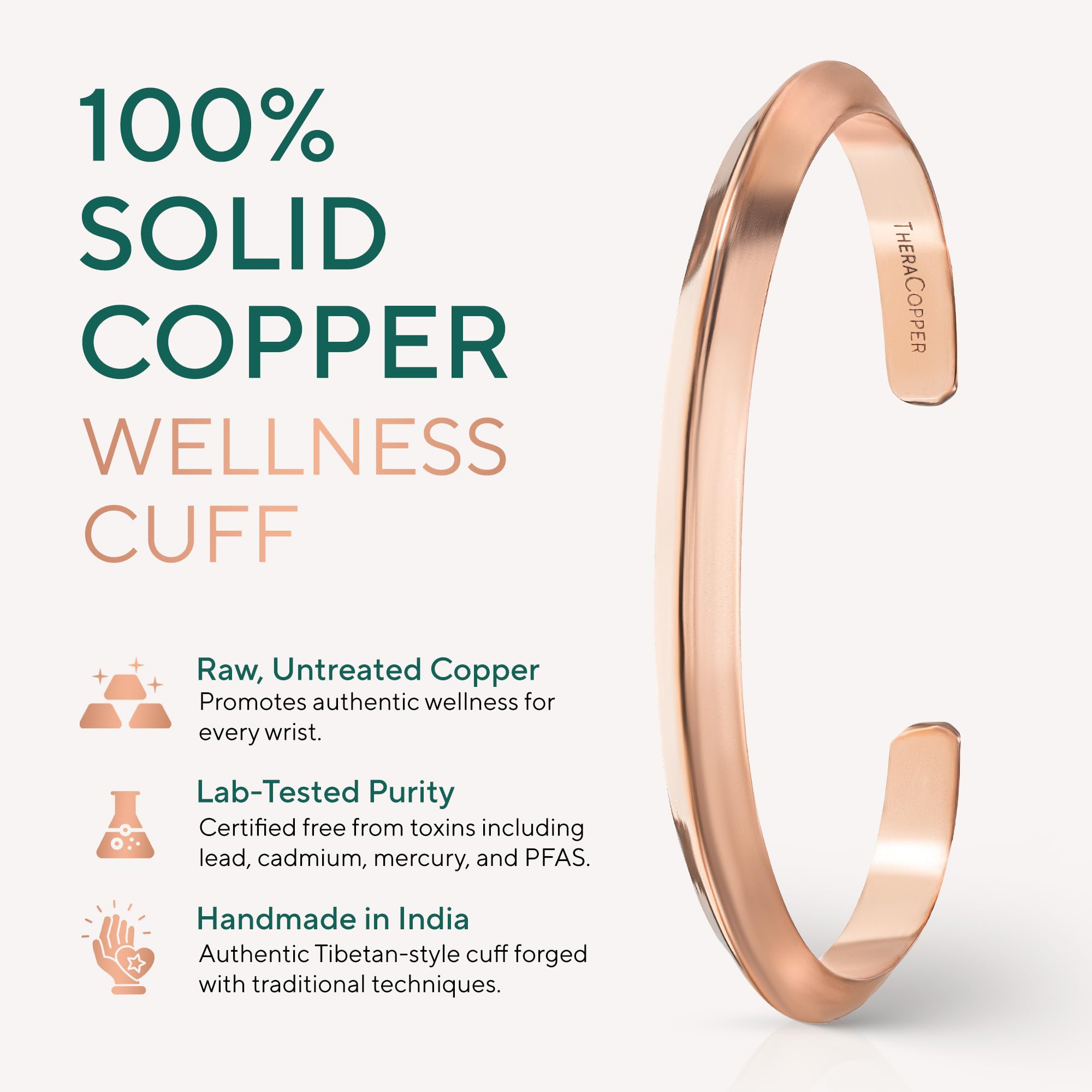 Copper Bracelet for Men & Women — 100% Pure Copper Bracelets — Raw, Solid & Uncoated Authentic Handmade Tibetan Bracelet Cuff Bangles